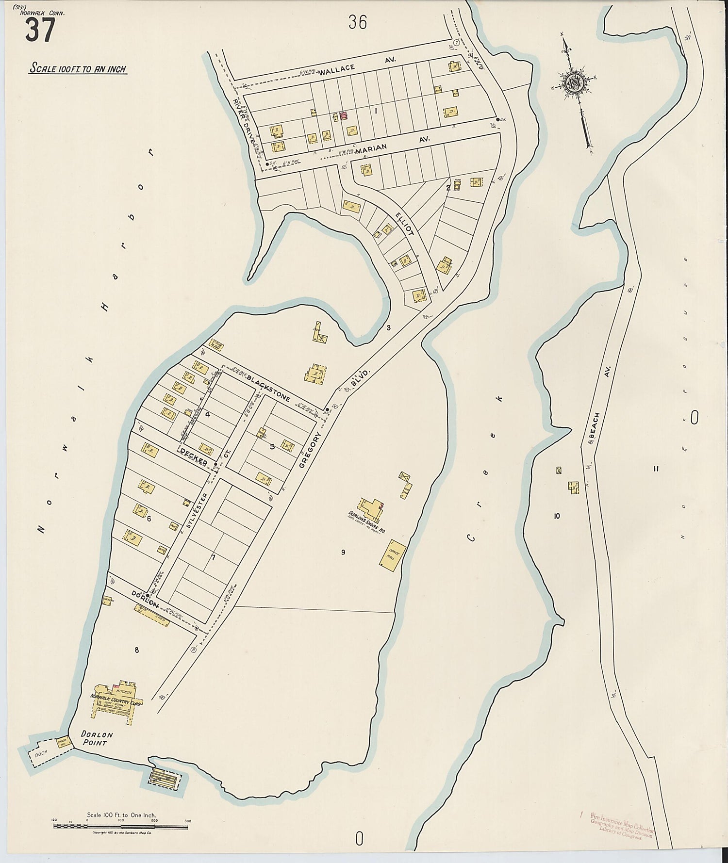 This old map of Norwalk, Fairfield County, Connecticut was created by Sanborn Map Company in 1922
