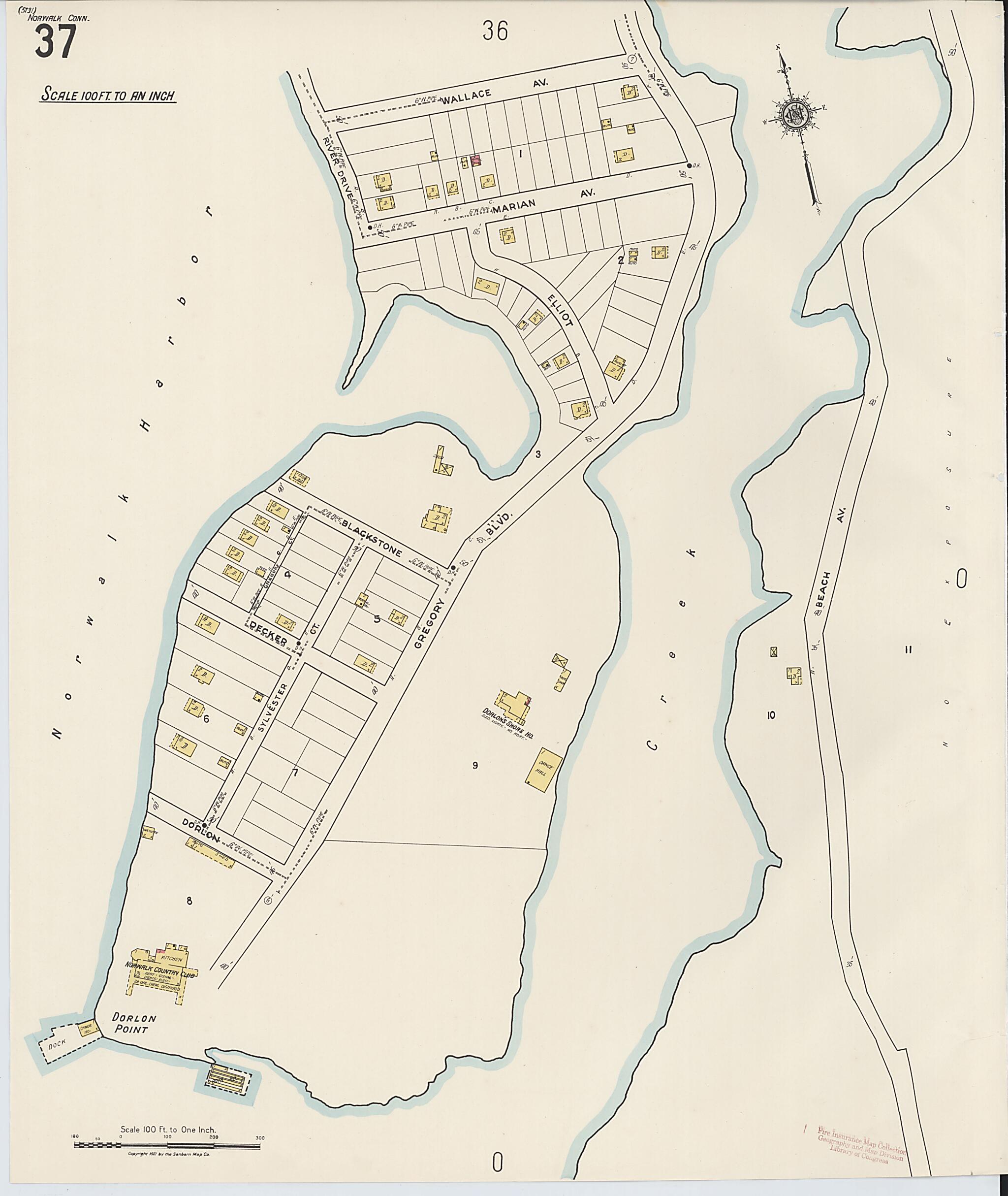 This old map of Norwalk, Fairfield County, Connecticut was created by Sanborn Map Company in 1922