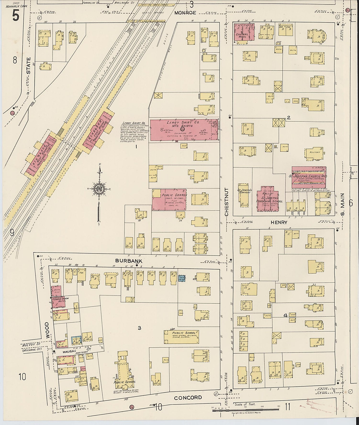 This old map of Norwalk, Fairfield County, Connecticut was created by Sanborn Map Company in 1922