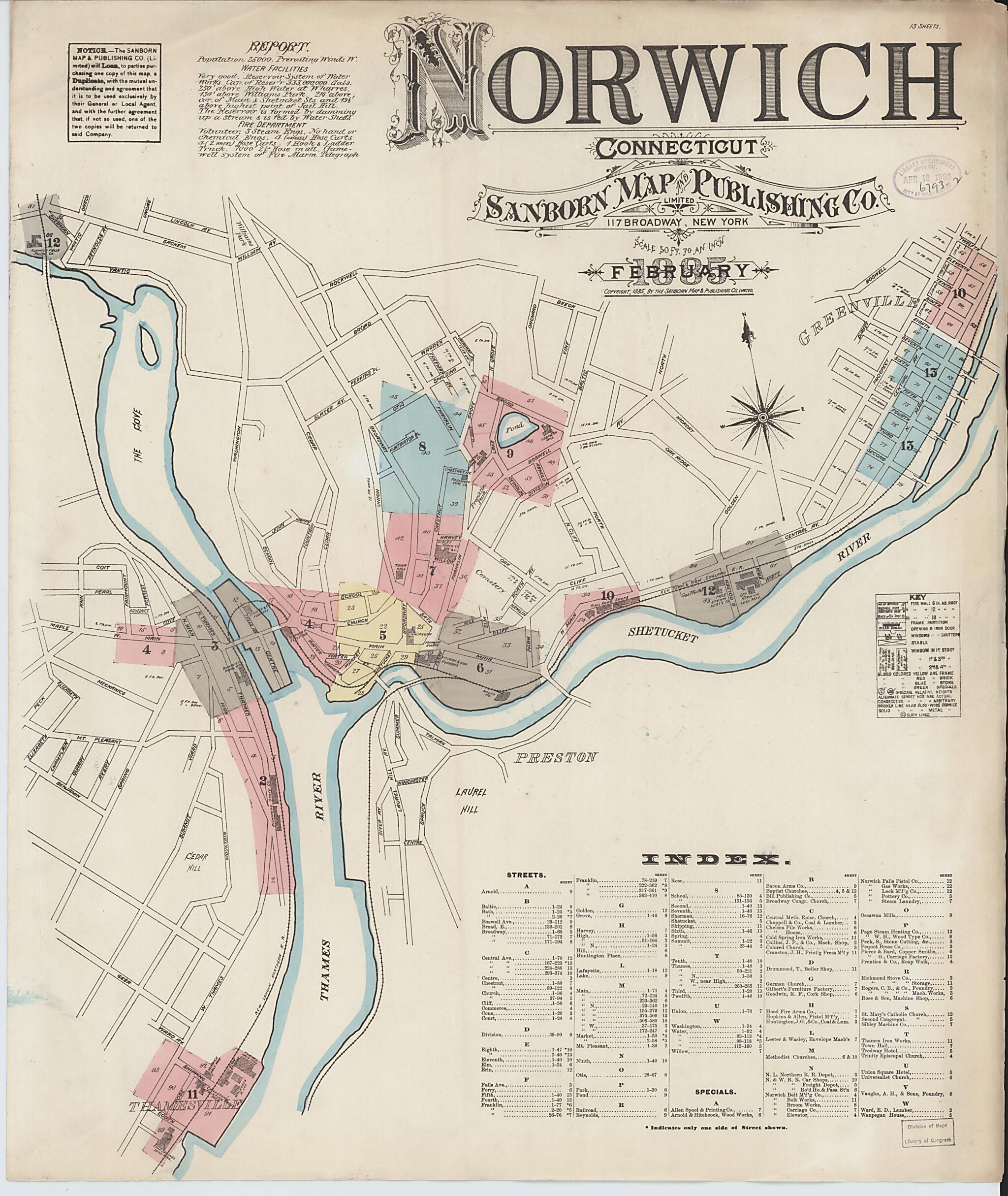 This old map of Norwich, New London County, Connecticut was created by Sanborn Map Company in 1885