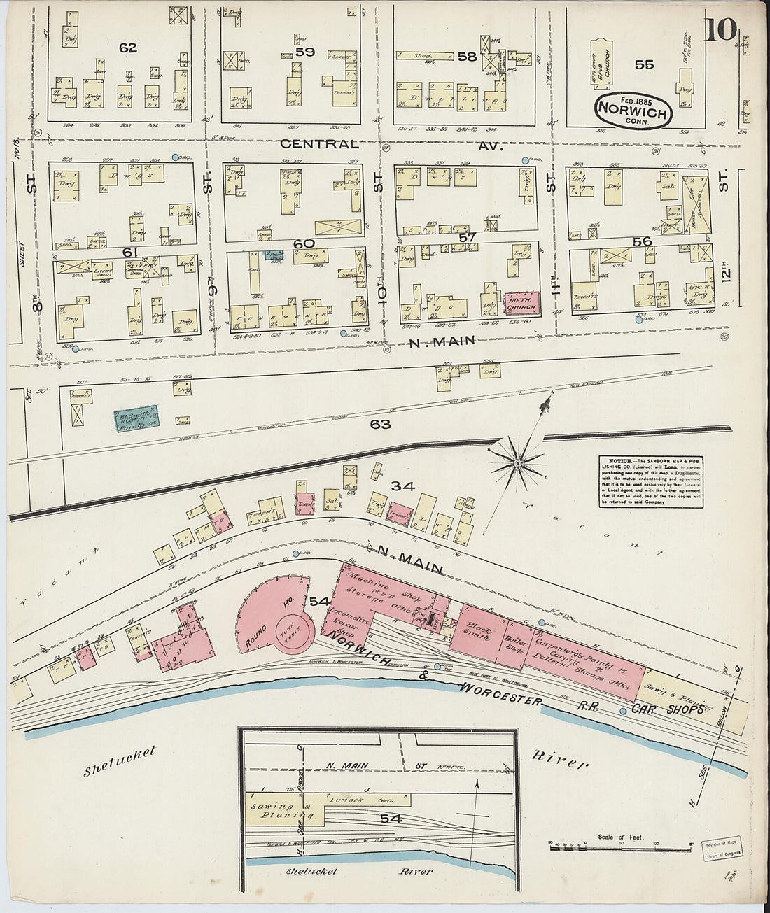 This old map of Norwich, New London County, Connecticut was created by Sanborn Map Company in 1885