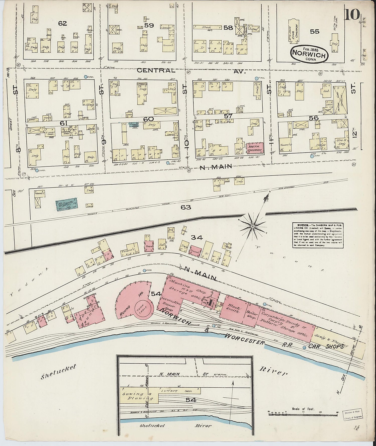 This old map of Norwich, New London County, Connecticut was created by Sanborn Map Company in 1885