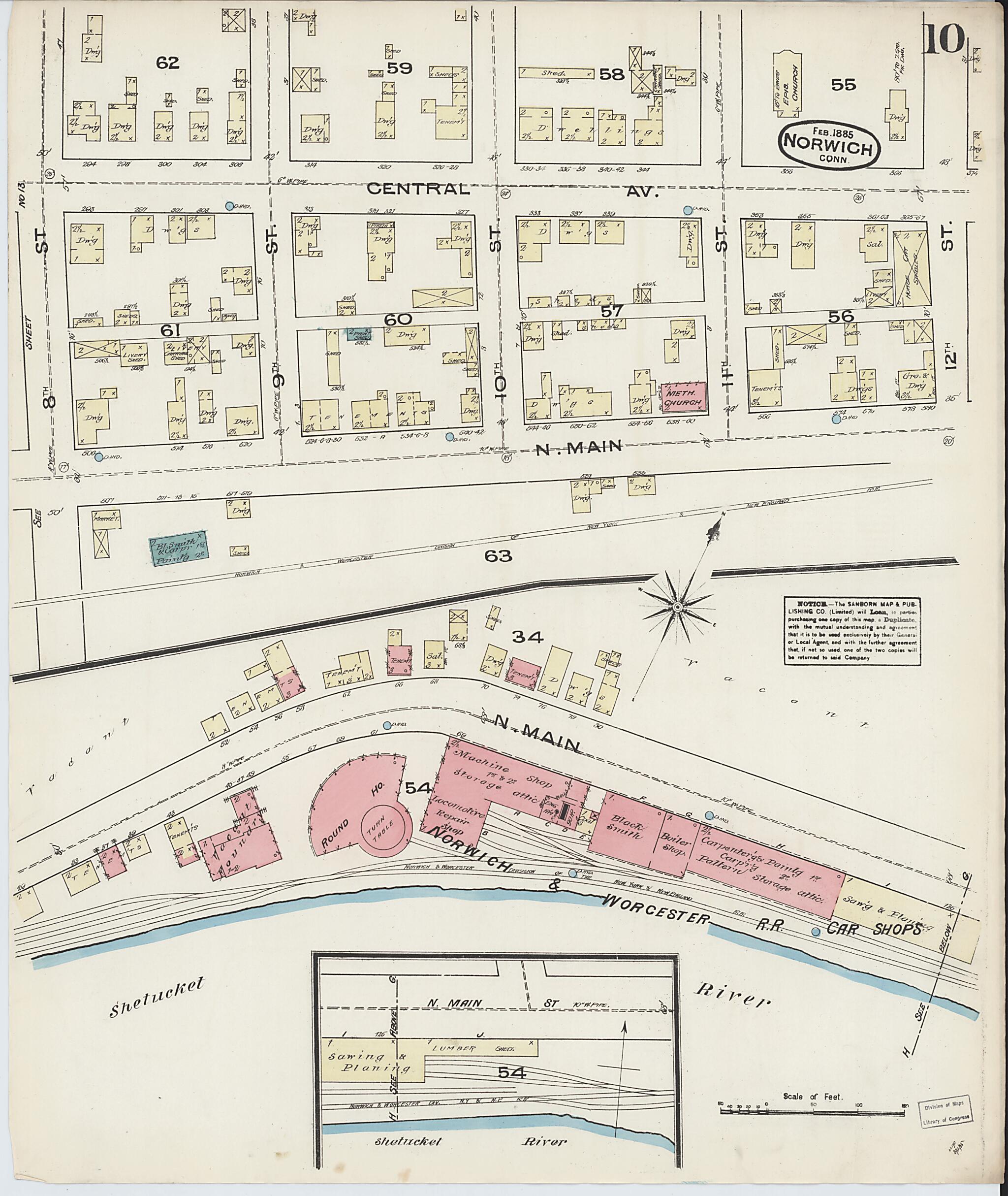 This old map of Norwich, New London County, Connecticut was created by Sanborn Map Company in 1885