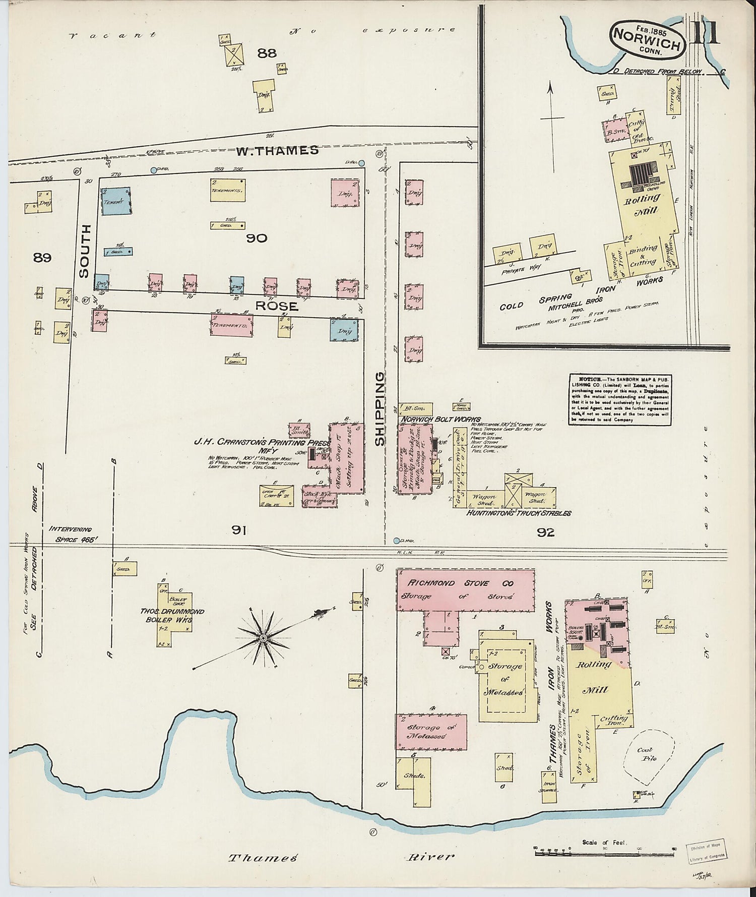 This old map of Norwich, New London County, Connecticut was created by Sanborn Map Company in 1885