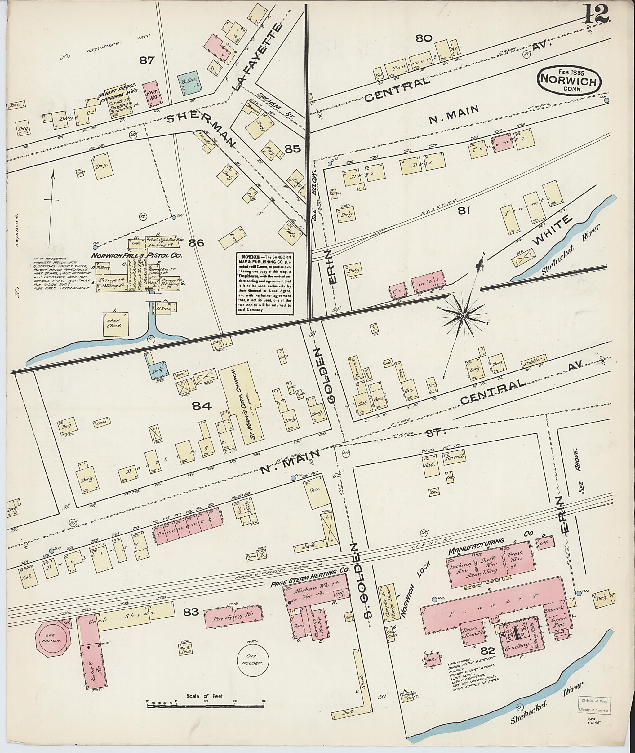 This old map of Norwich, New London County, Connecticut was created by Sanborn Map Company in 1885