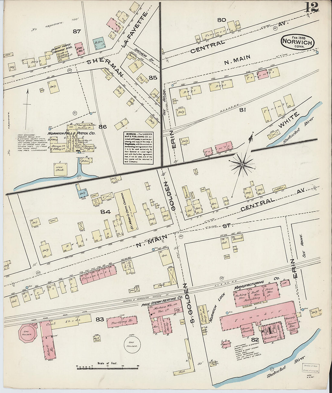 This old map of Norwich, New London County, Connecticut was created by Sanborn Map Company in 1885
