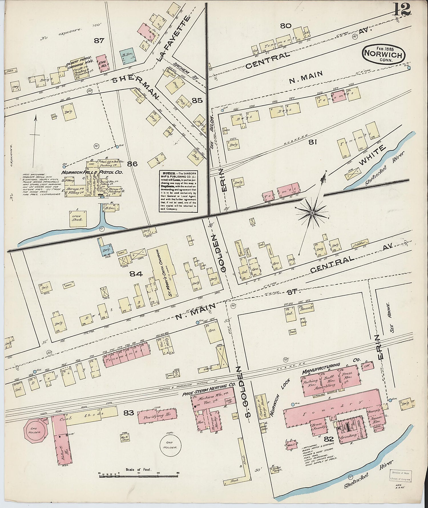 This old map of Norwich, New London County, Connecticut was created by Sanborn Map Company in 1885