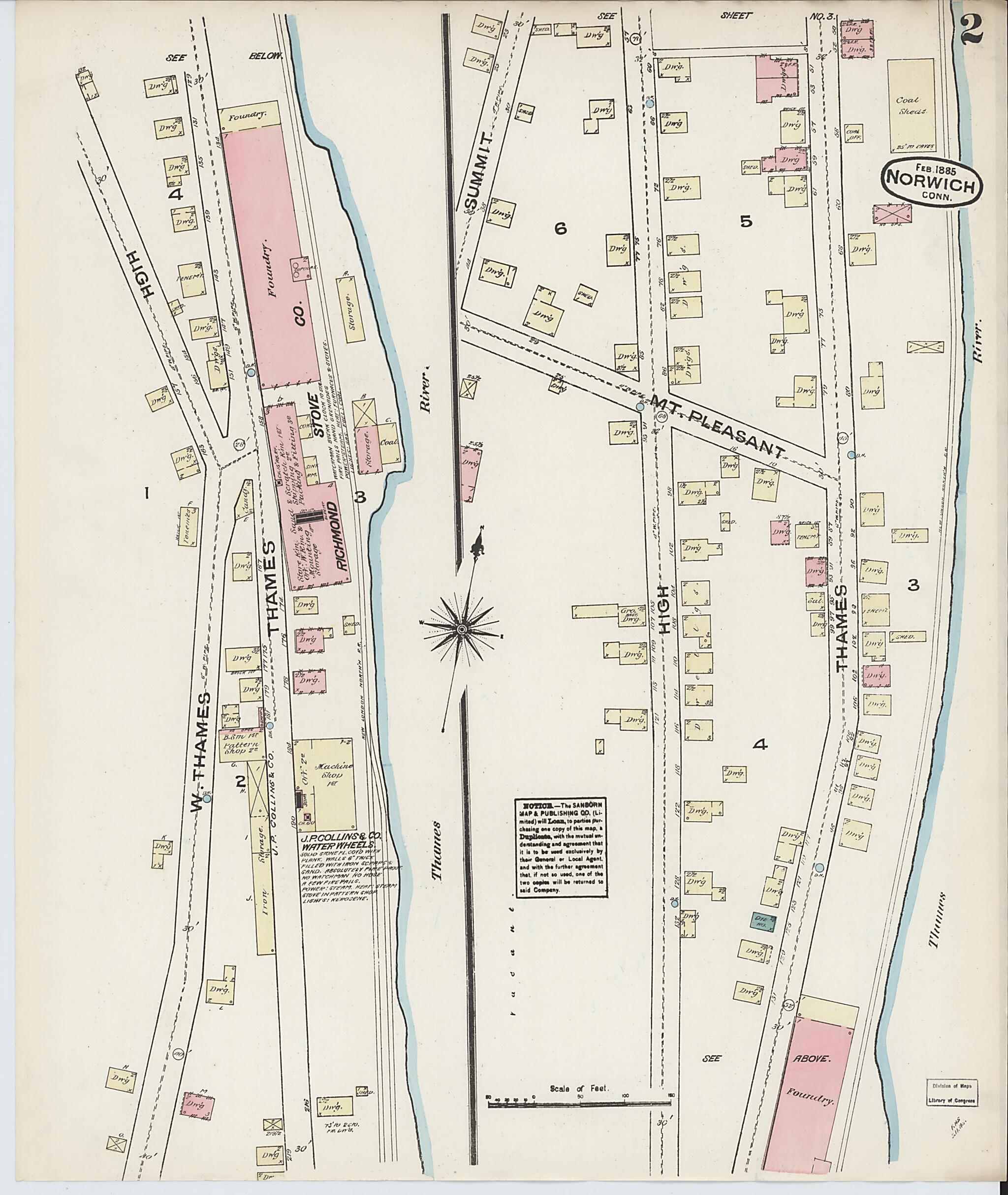 This old map of Norwich, New London County, Connecticut was created by Sanborn Map Company in 1885