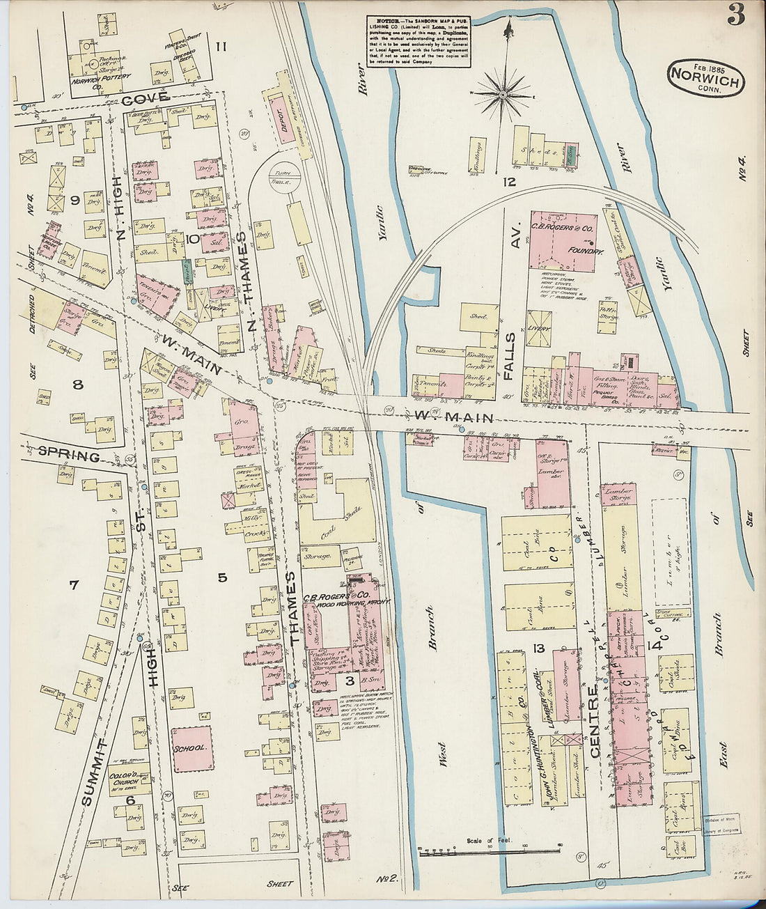 This old map of Norwich, New London County, Connecticut was created by Sanborn Map Company in 1885