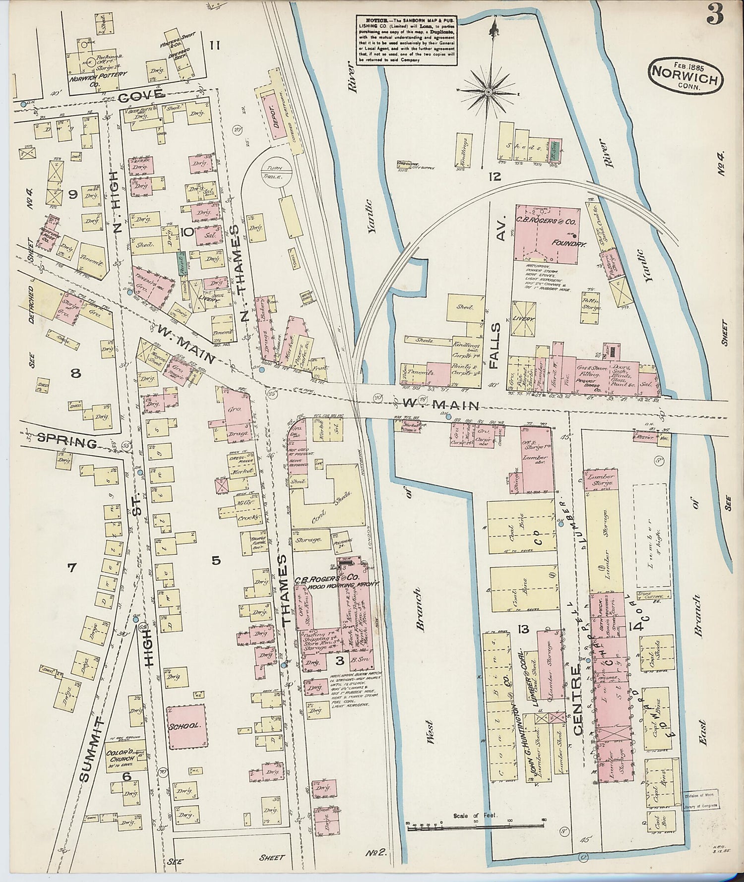 This old map of Norwich, New London County, Connecticut was created by Sanborn Map Company in 1885