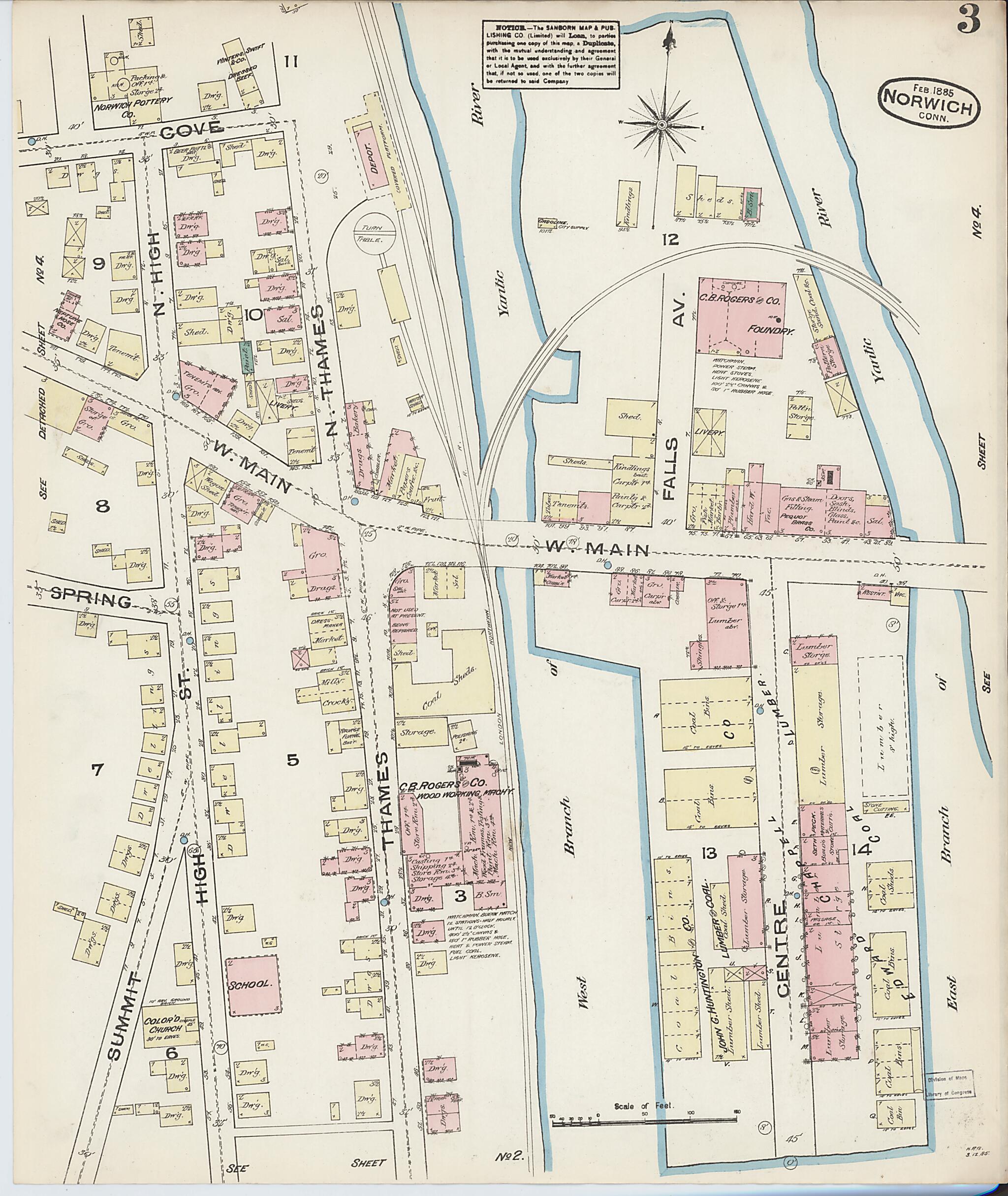 This old map of Norwich, New London County, Connecticut was created by Sanborn Map Company in 1885