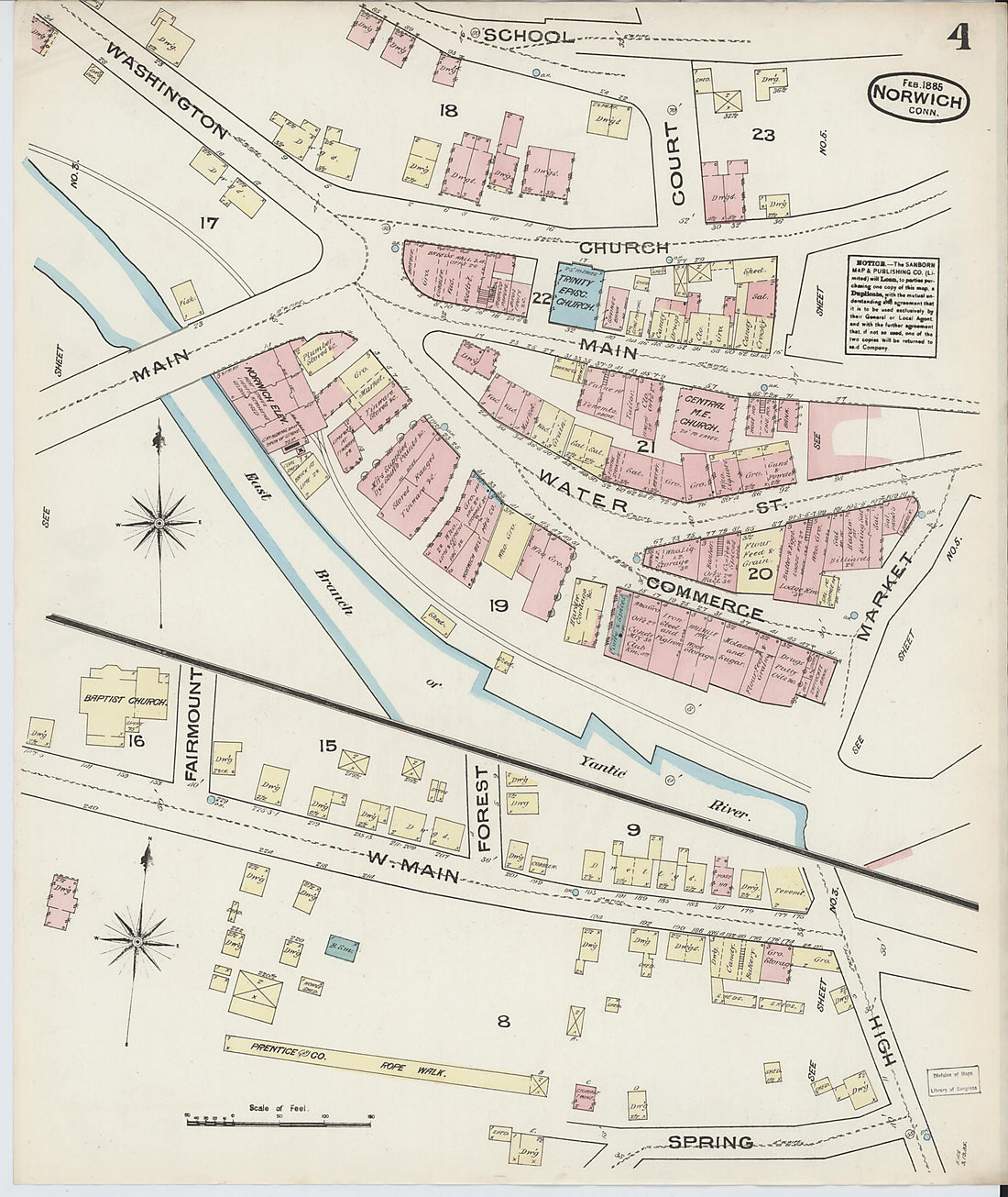 This old map of Norwich, New London County, Connecticut was created by Sanborn Map Company in 1885
