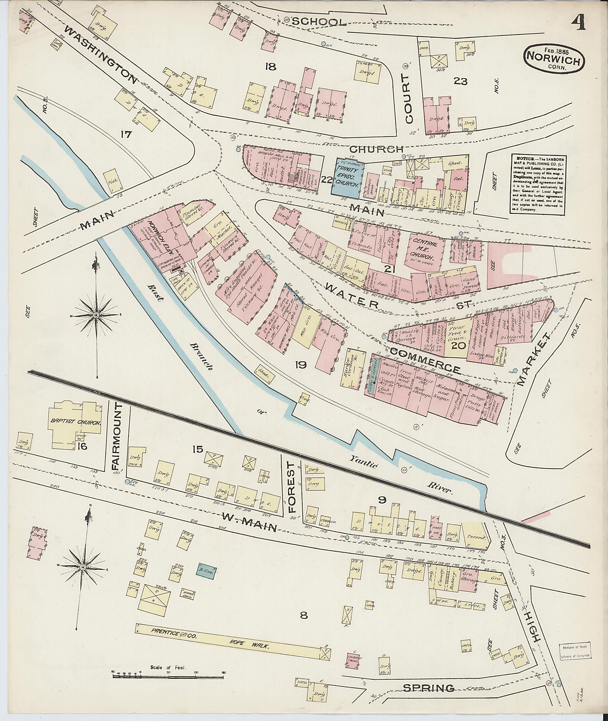 This old map of Norwich, New London County, Connecticut was created by Sanborn Map Company in 1885
