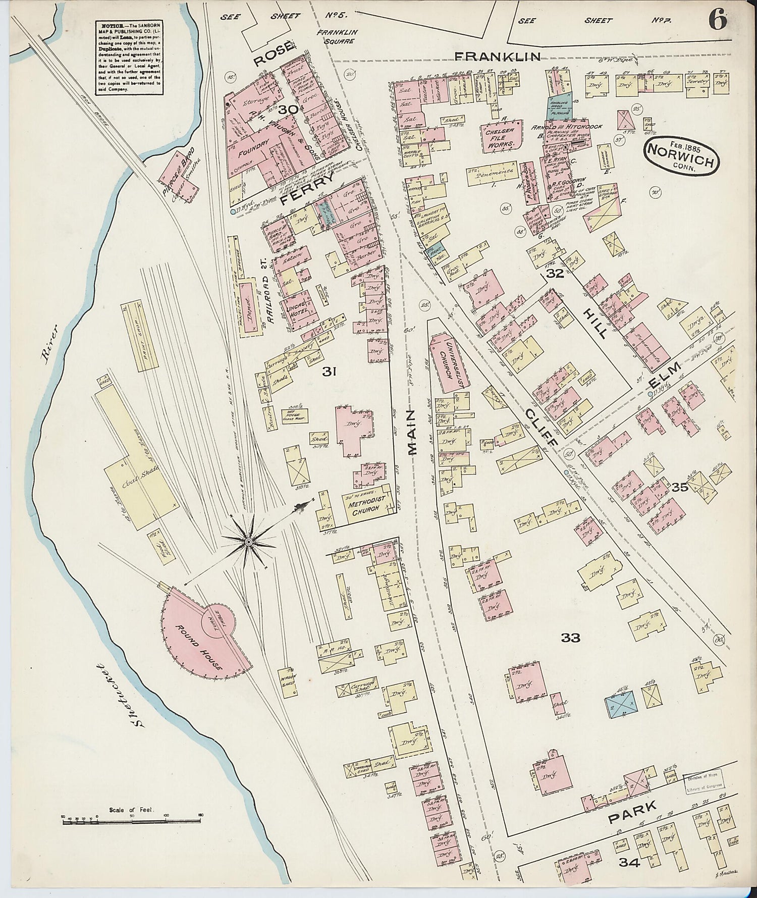 This old map of Norwich, New London County, Connecticut was created by Sanborn Map Company in 1885