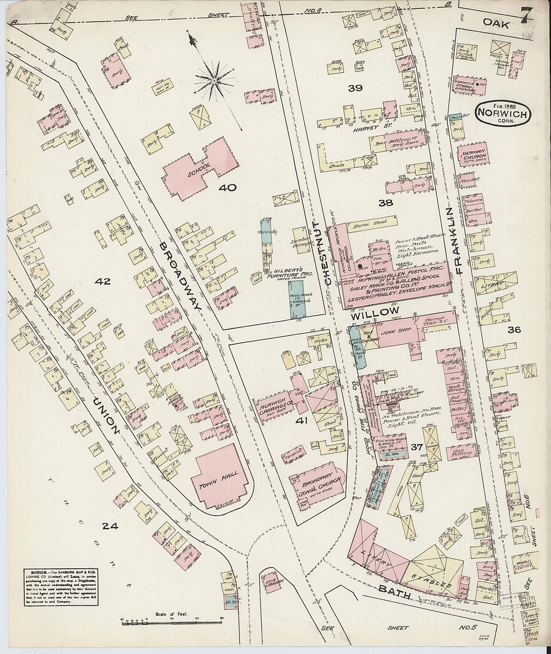 This old map of Norwich, New London County, Connecticut was created by Sanborn Map Company in 1885