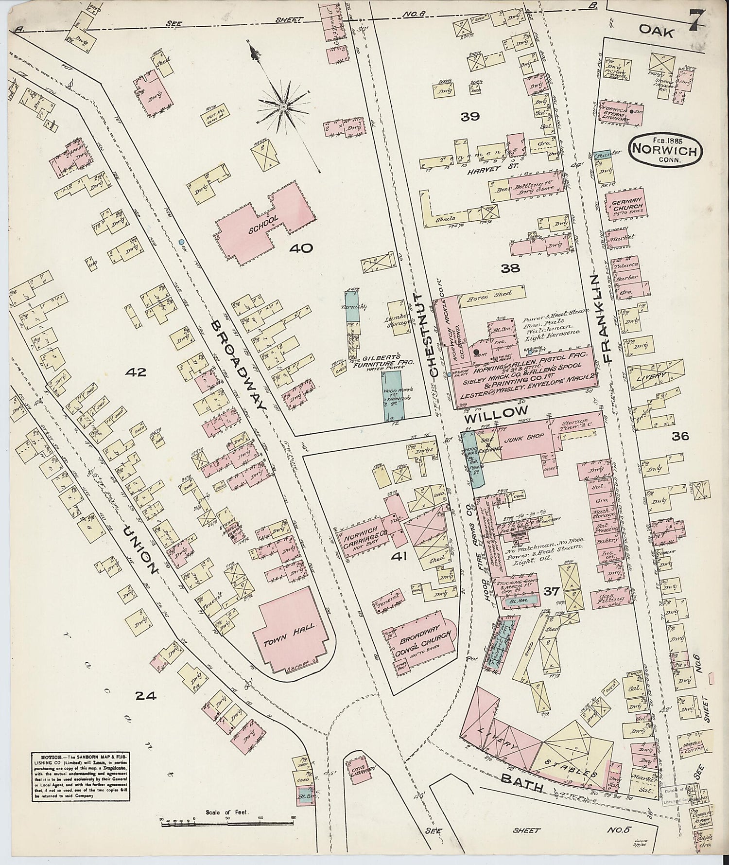 This old map of Norwich, New London County, Connecticut was created by Sanborn Map Company in 1885
