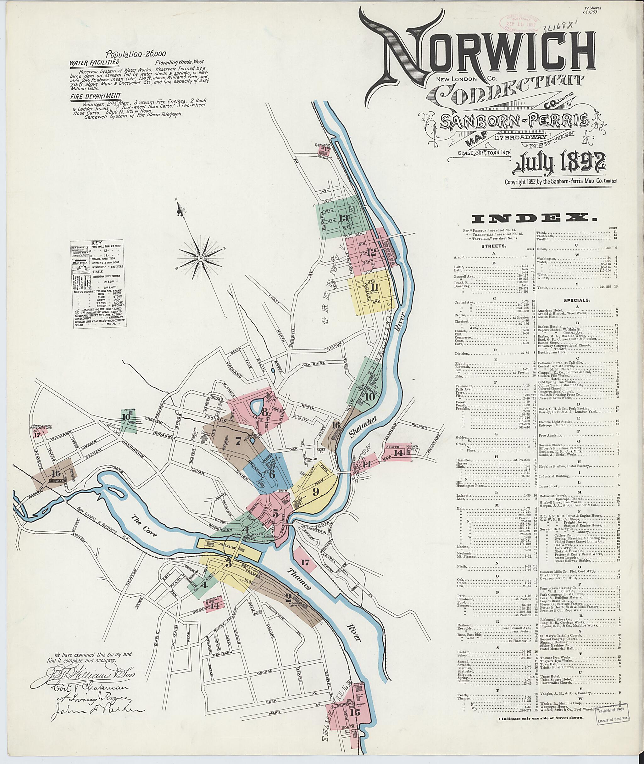 This old map of Norwich, New London County, Connecticut was created by Sanborn Map Company in 1892