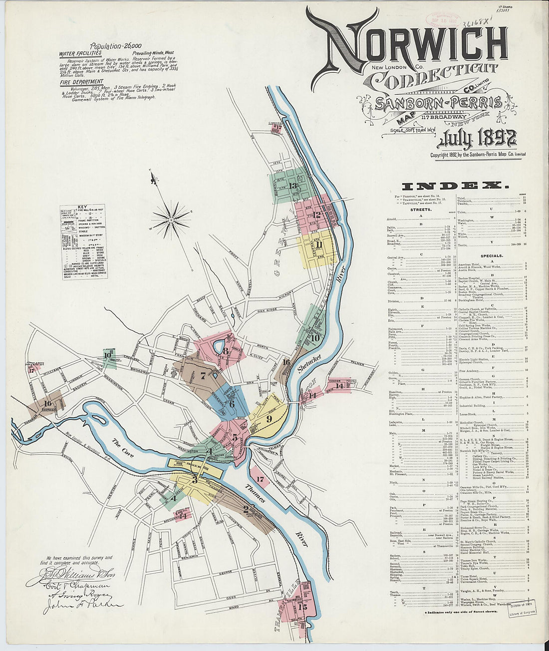 This old map of Norwich, New London County, Connecticut was created by Sanborn Map Company in 1892