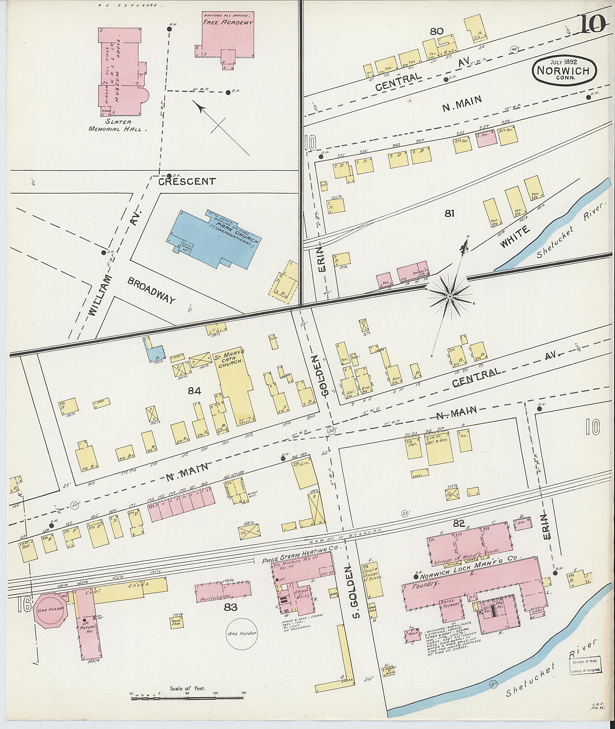 This old map of Norwich, New London County, Connecticut was created by Sanborn Map Company in 1892