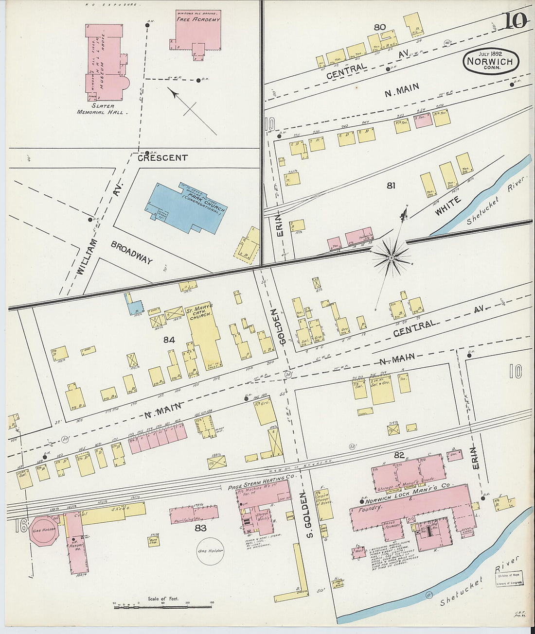This old map of Norwich, New London County, Connecticut was created by Sanborn Map Company in 1892