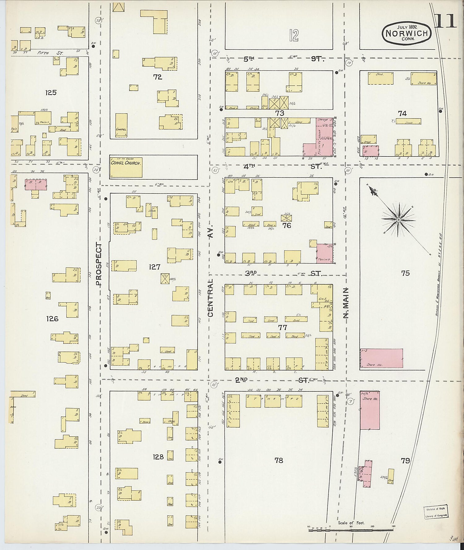 This old map of Norwich, New London County, Connecticut was created by Sanborn Map Company in 1892