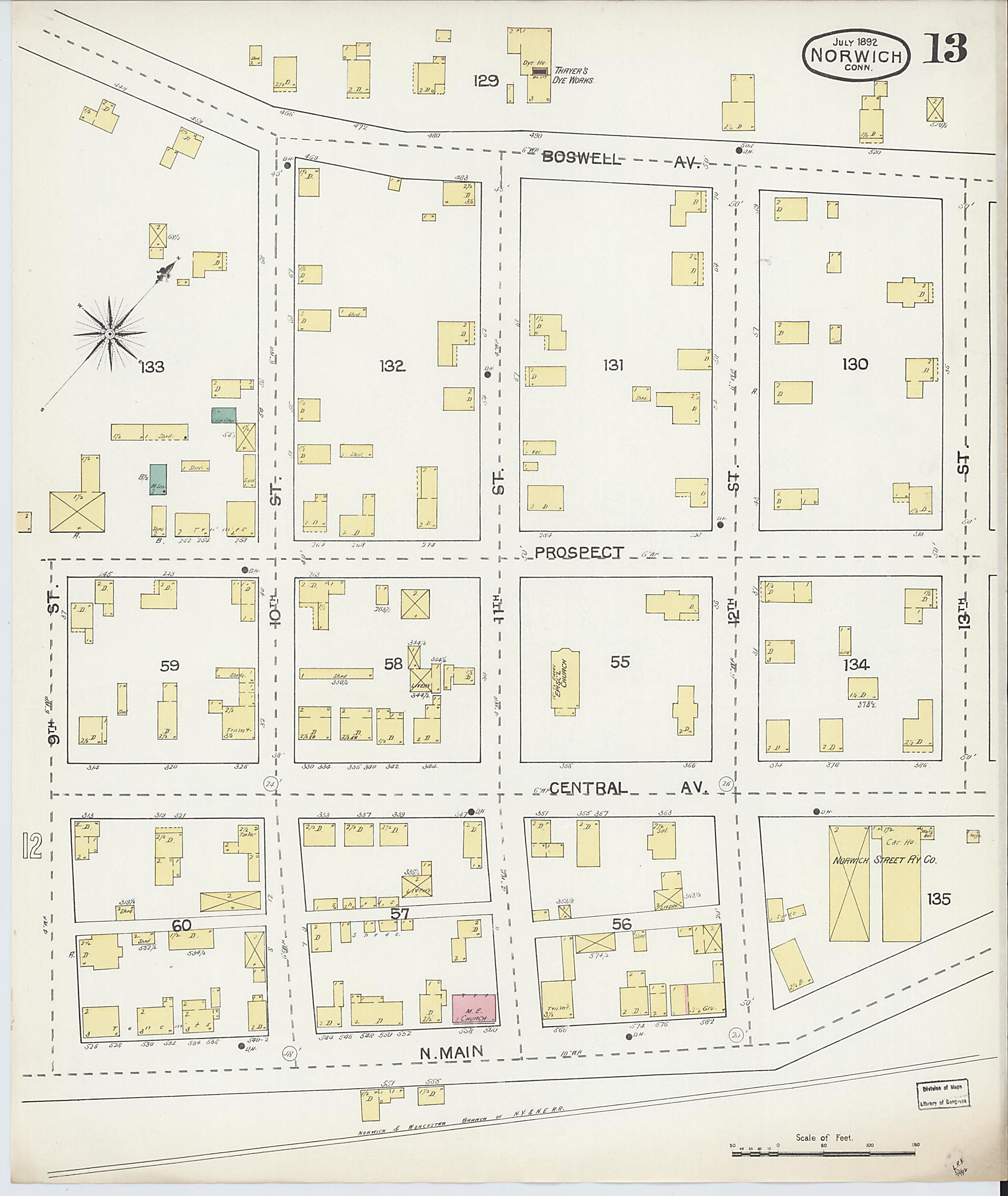 This old map of Norwich, New London County, Connecticut was created by Sanborn Map Company in 1892