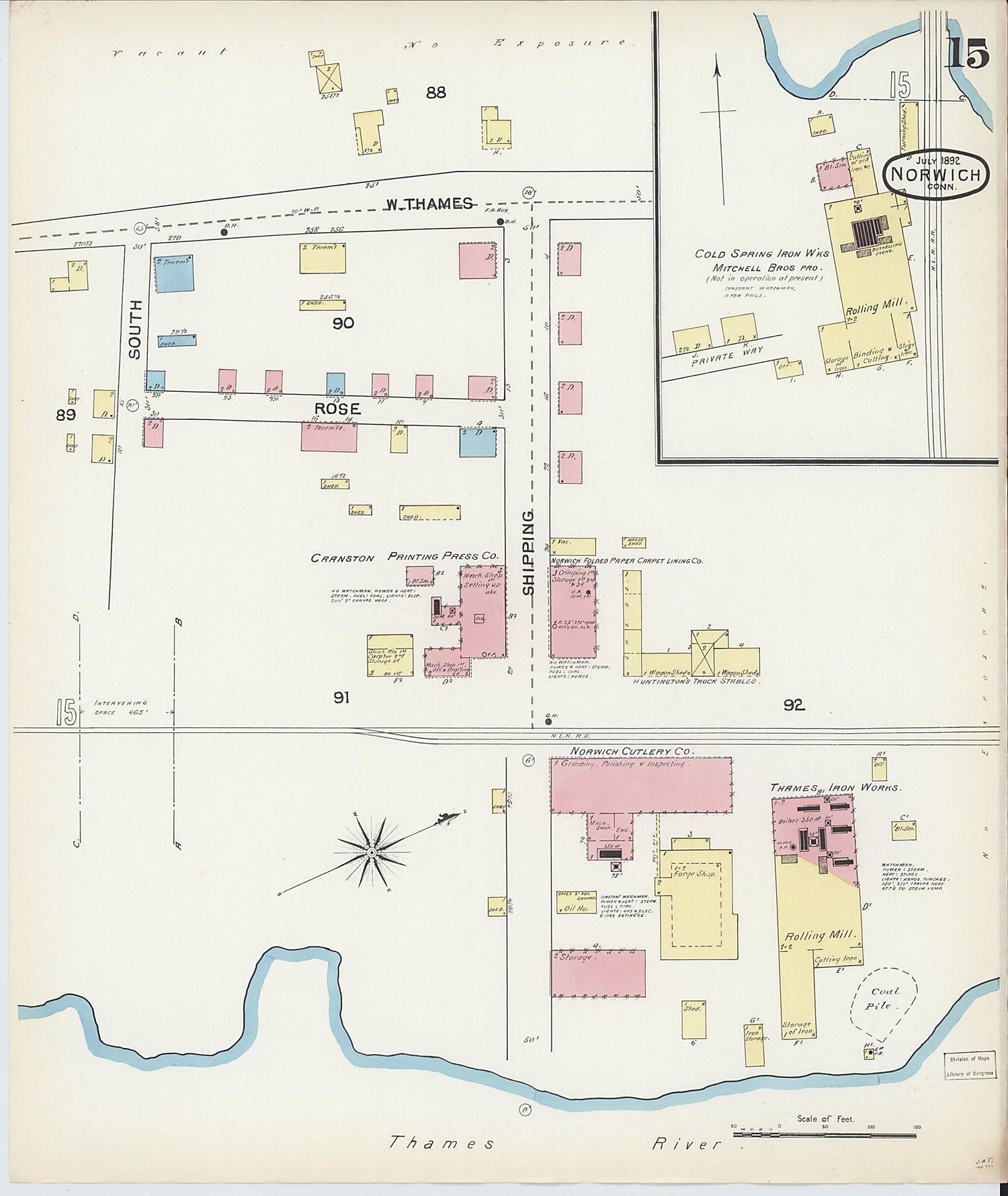 This old map of Norwich, New London County, Connecticut was created by Sanborn Map Company in 1892