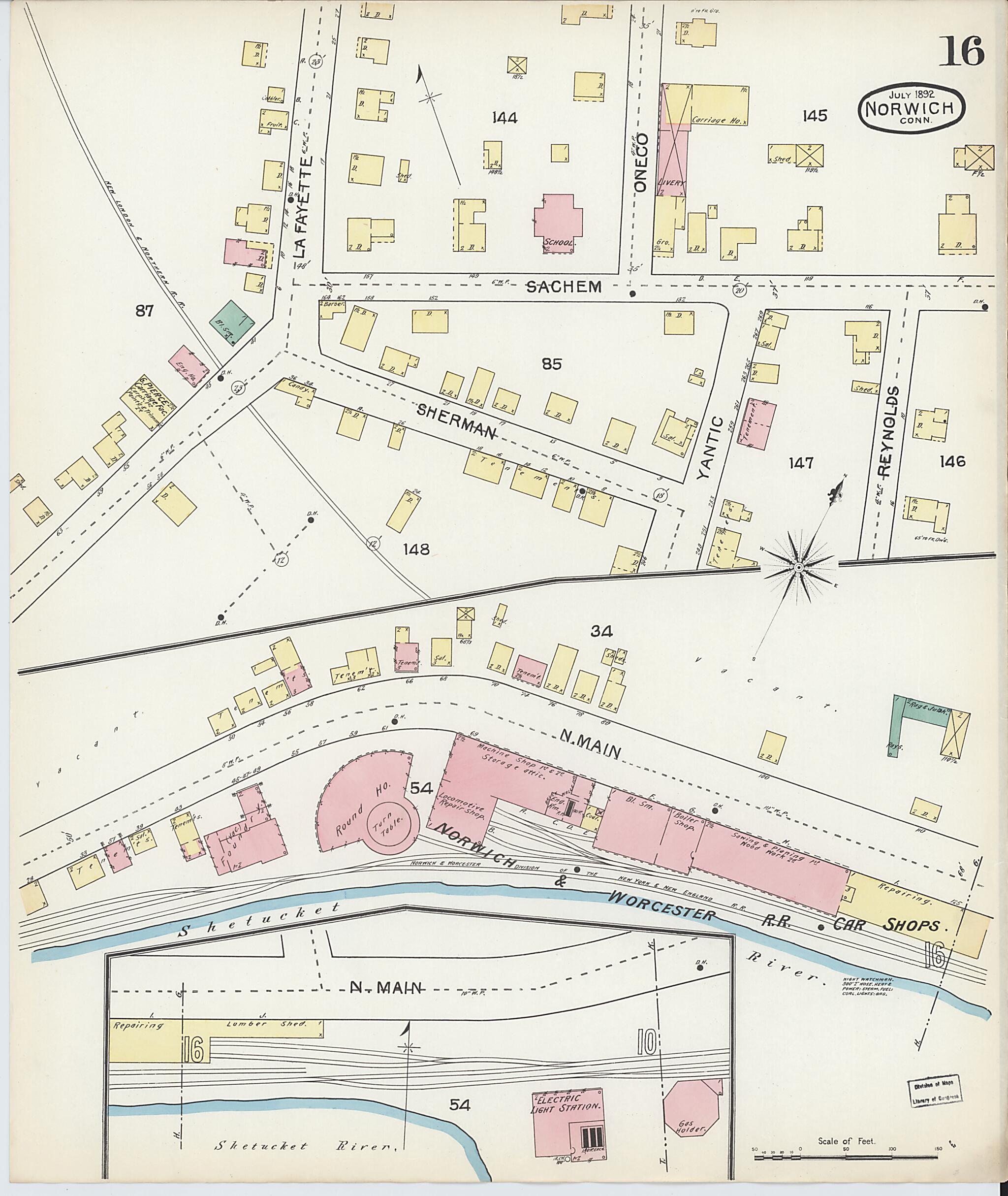 This old map of Norwich, New London County, Connecticut was created by Sanborn Map Company in 1892