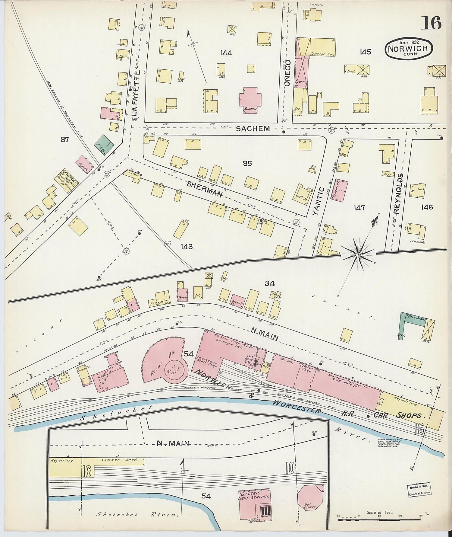 This old map of Norwich, New London County, Connecticut was created by Sanborn Map Company in 1892