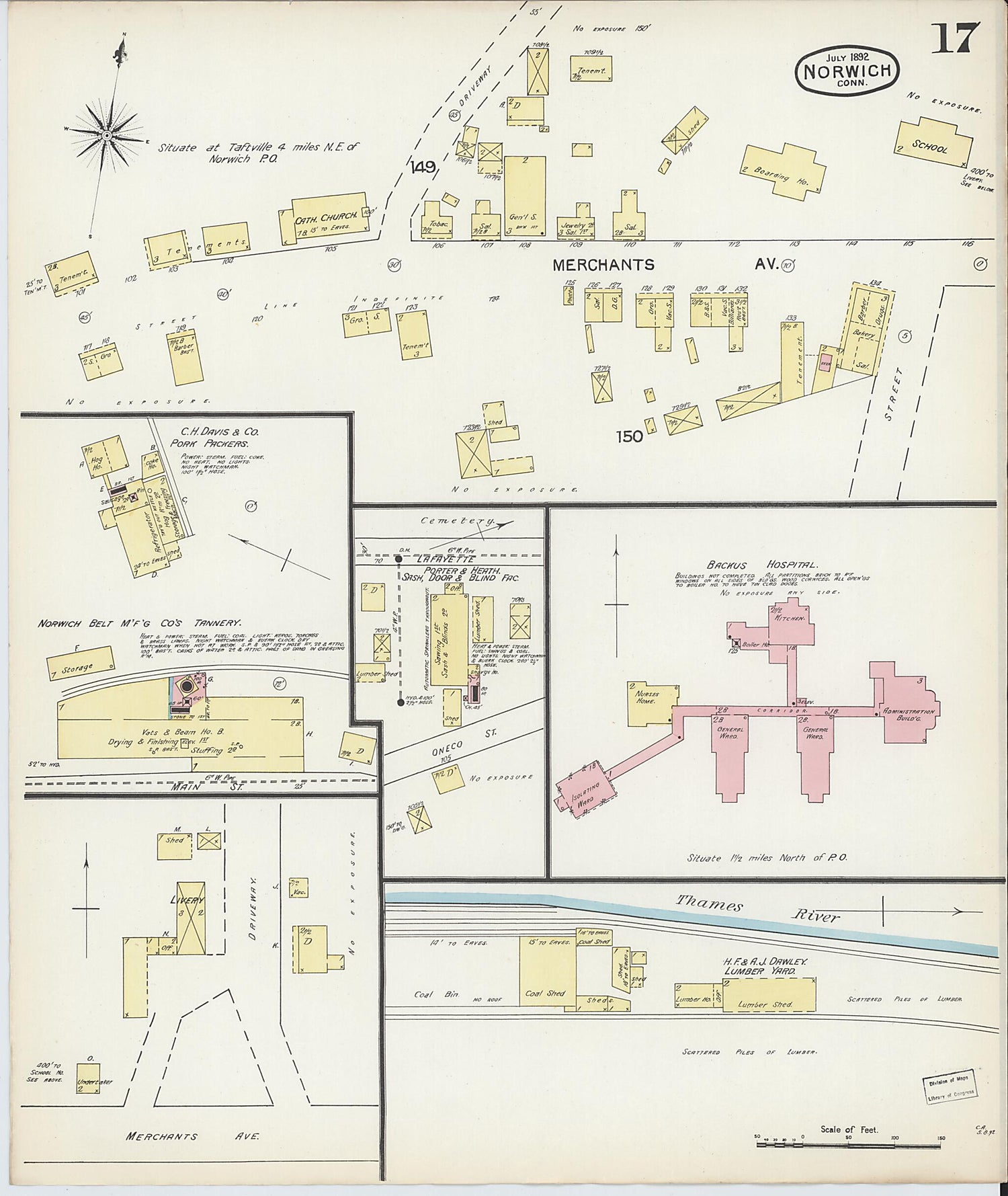 This old map of Norwich, New London County, Connecticut was created by Sanborn Map Company in 1892