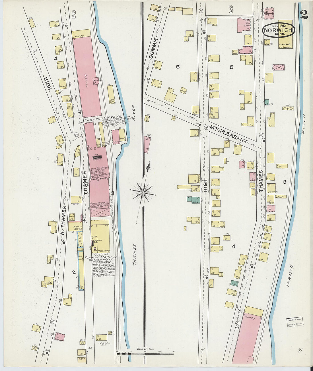 This old map of Norwich, New London County, Connecticut was created by Sanborn Map Company in 1892