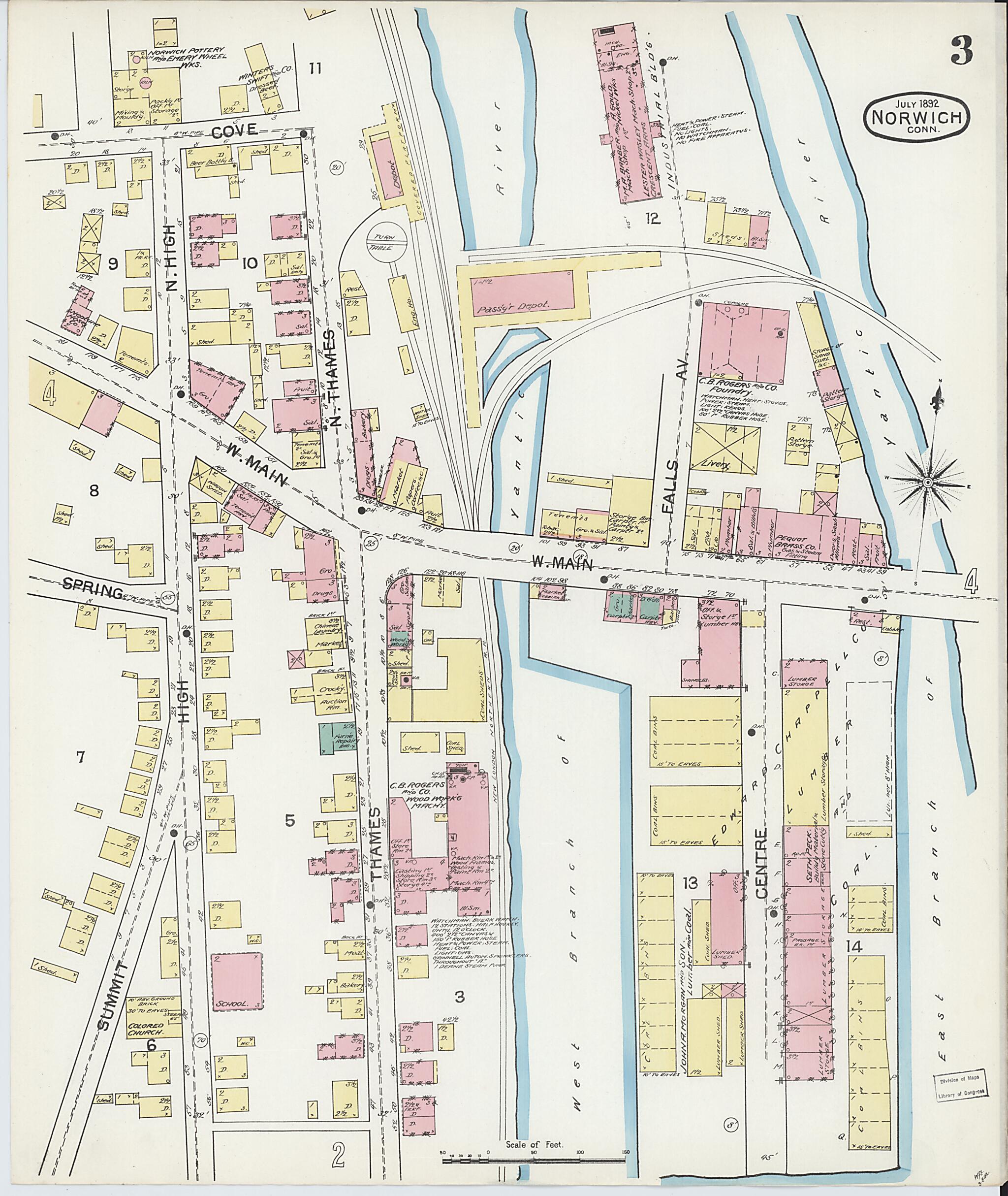 This old map of Norwich, New London County, Connecticut was created by Sanborn Map Company in 1892