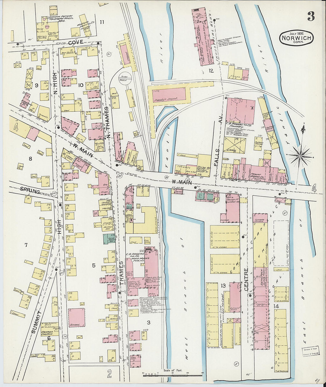 This old map of Norwich, New London County, Connecticut was created by Sanborn Map Company in 1892