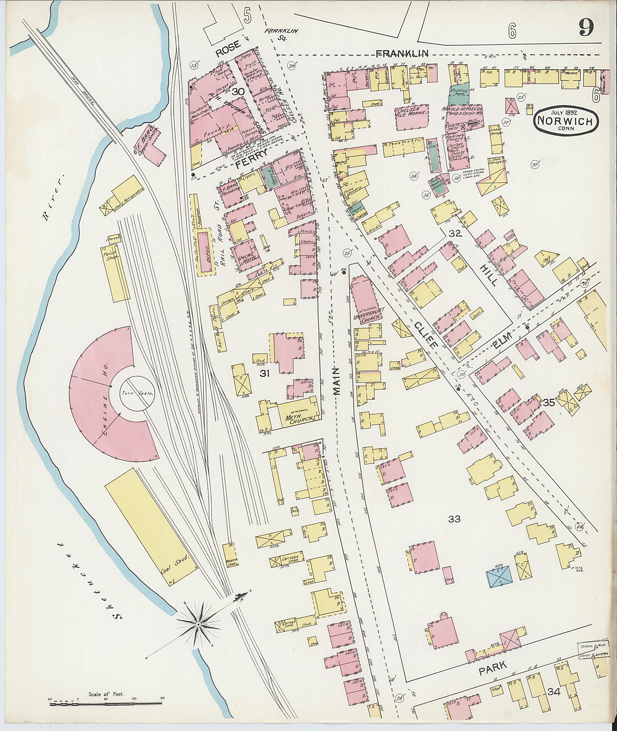 This old map of Norwich, New London County, Connecticut was created by Sanborn Map Company in 1892