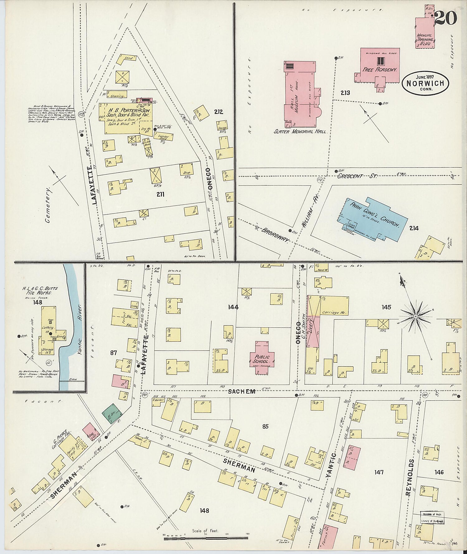 This old map of Norwich, New London County, Connecticut was created by Sanborn Map Company in 1897