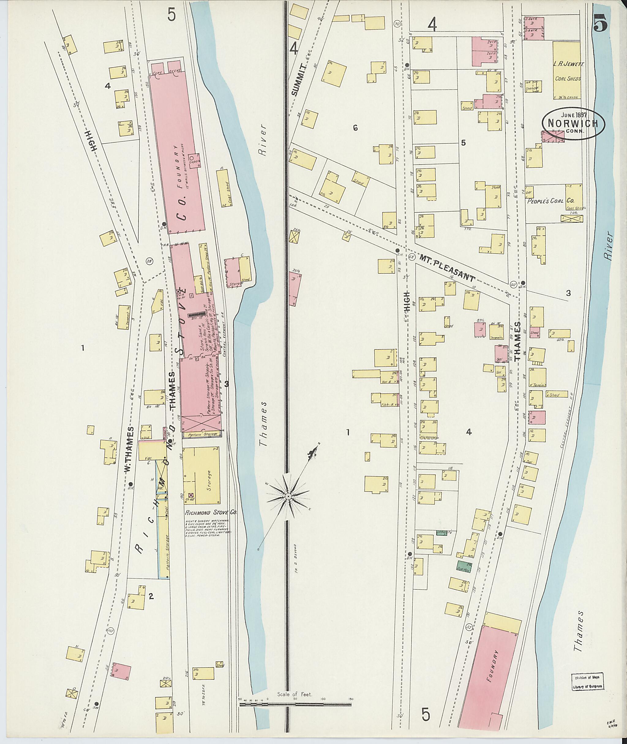 This old map of Norwich, New London County, Connecticut was created by Sanborn Map Company in 1897