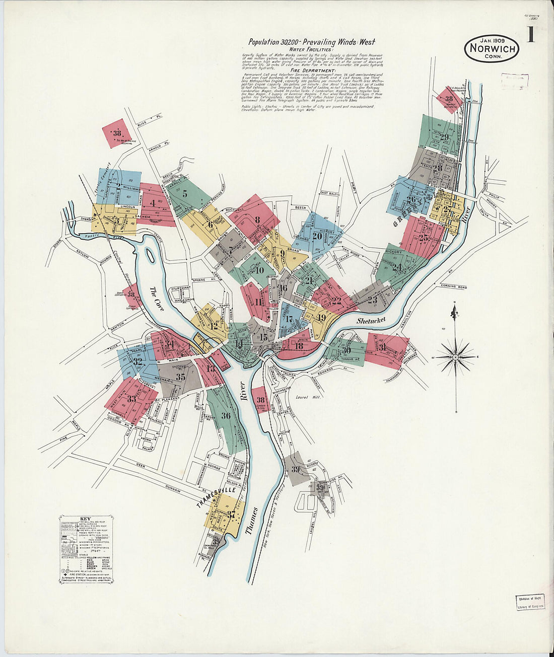 This old map of Norwich, New London County, Connecticut was created by Sanborn Map Company in 1909
