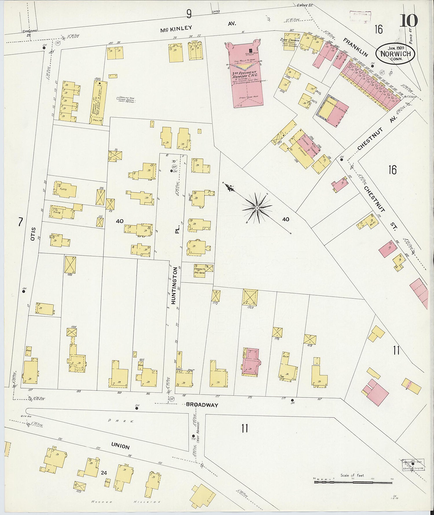 This old map of Norwich, New London County, Connecticut was created by Sanborn Map Company in 1909