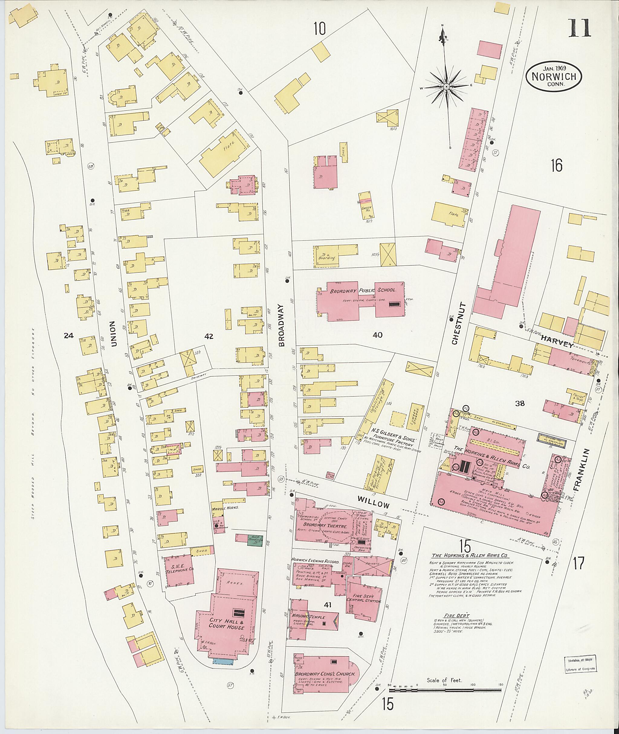 This old map of Norwich, New London County, Connecticut was created by Sanborn Map Company in 1909