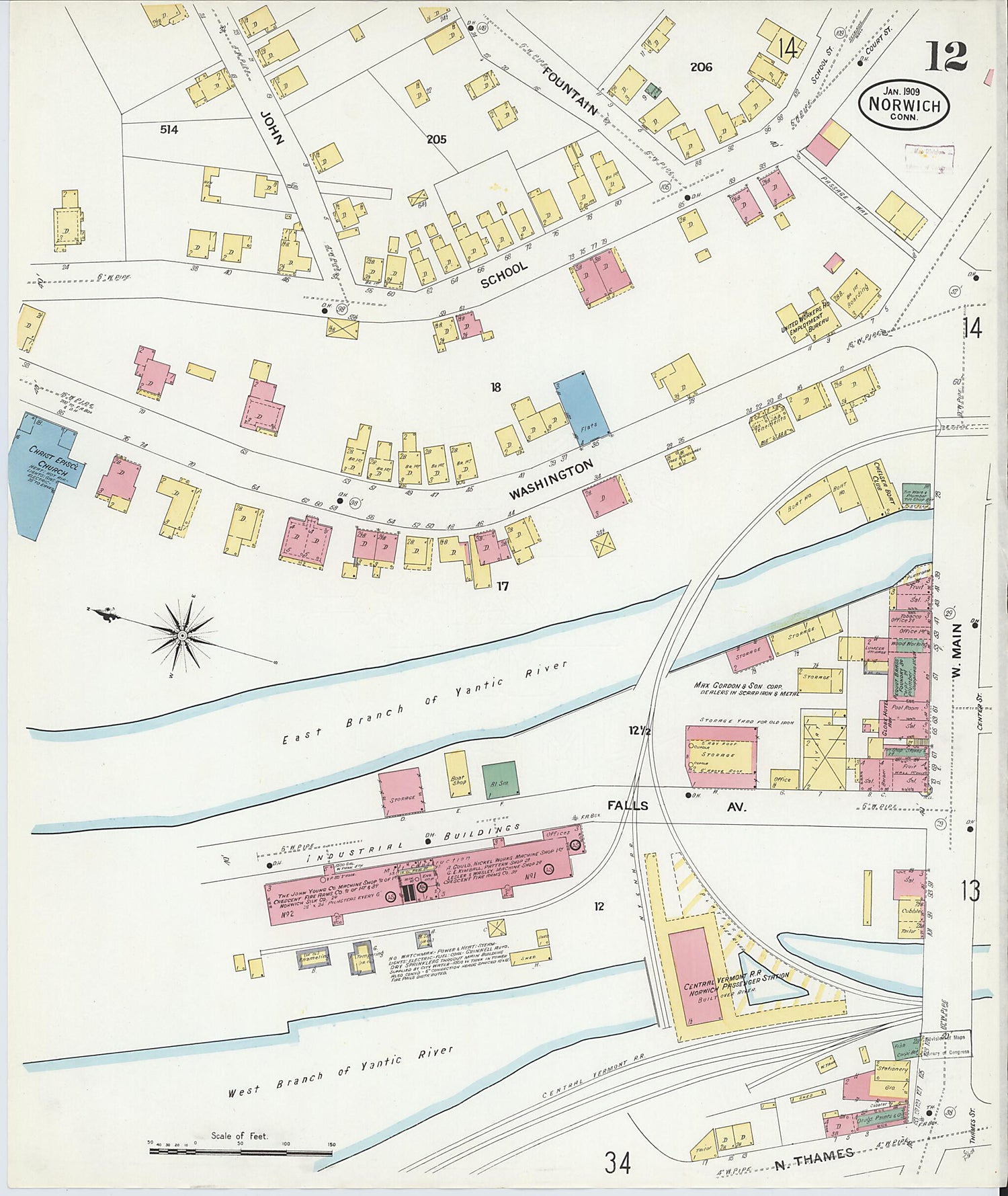 This old map of Norwich, New London County, Connecticut was created by Sanborn Map Company in 1909