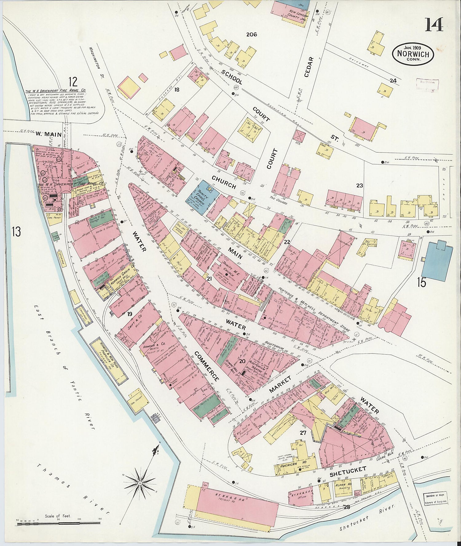 This old map of Norwich, New London County, Connecticut was created by Sanborn Map Company in 1909