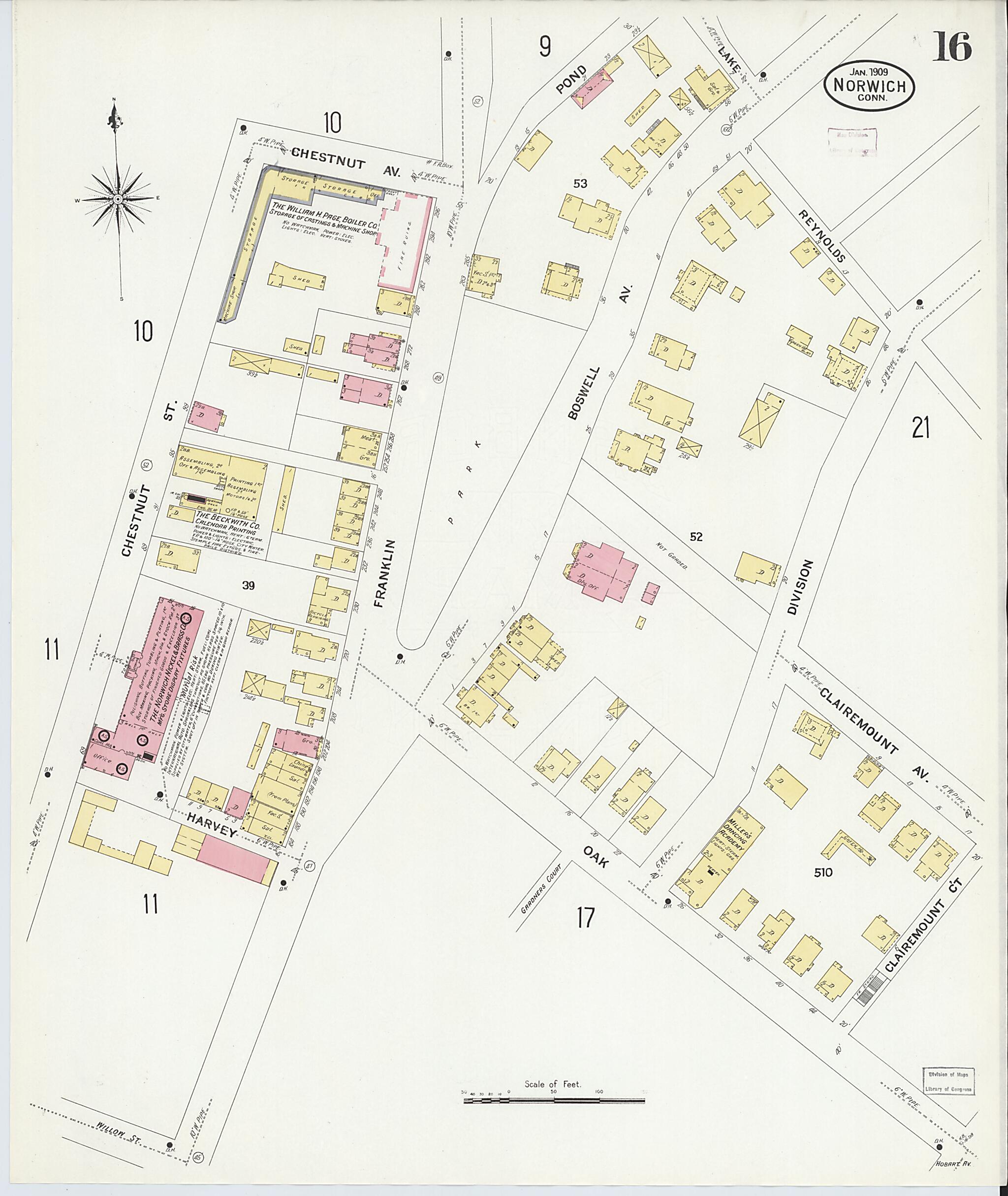 This old map of Norwich, New London County, Connecticut was created by Sanborn Map Company in 1909