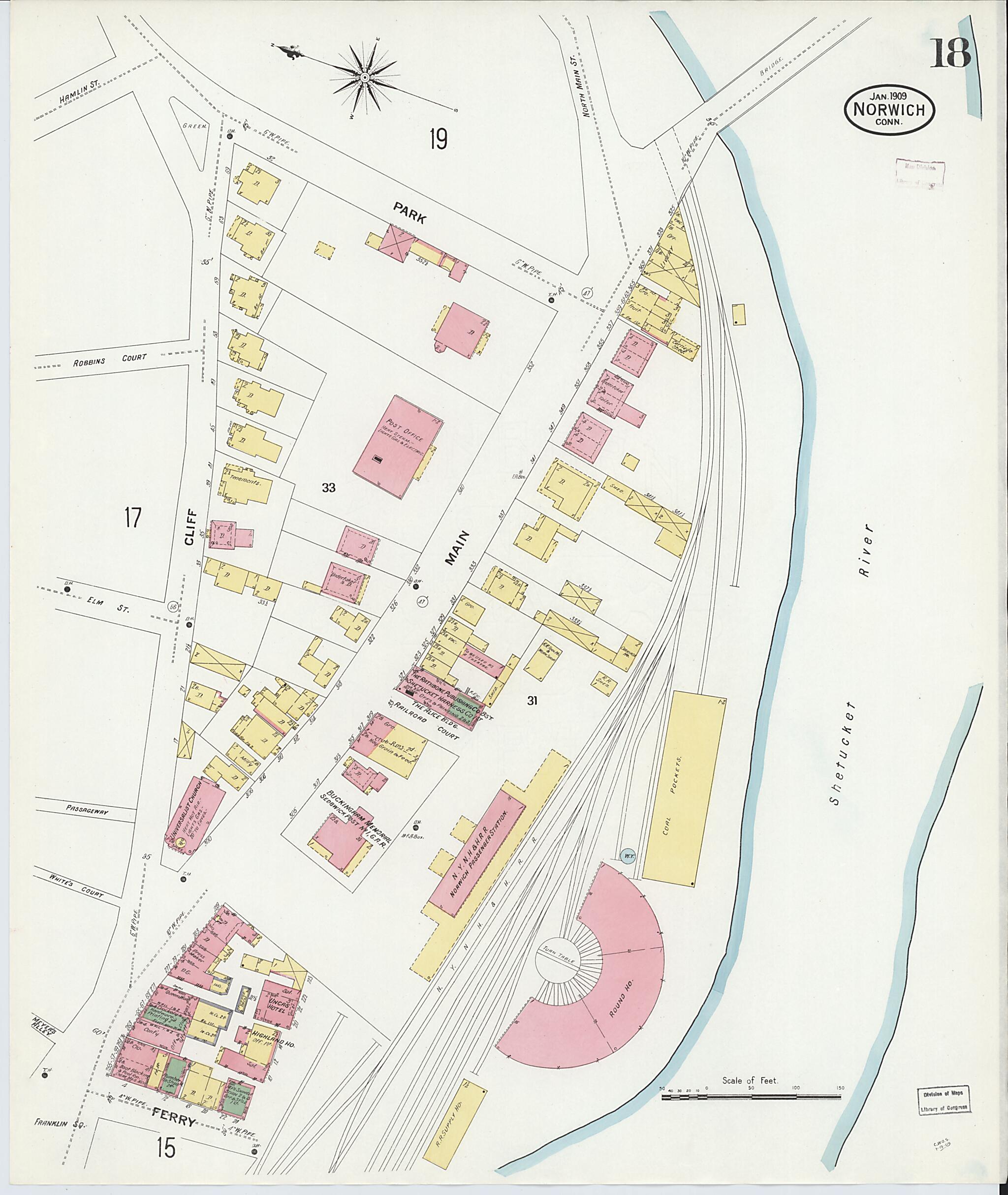 This old map of Norwich, New London County, Connecticut was created by Sanborn Map Company in 1909