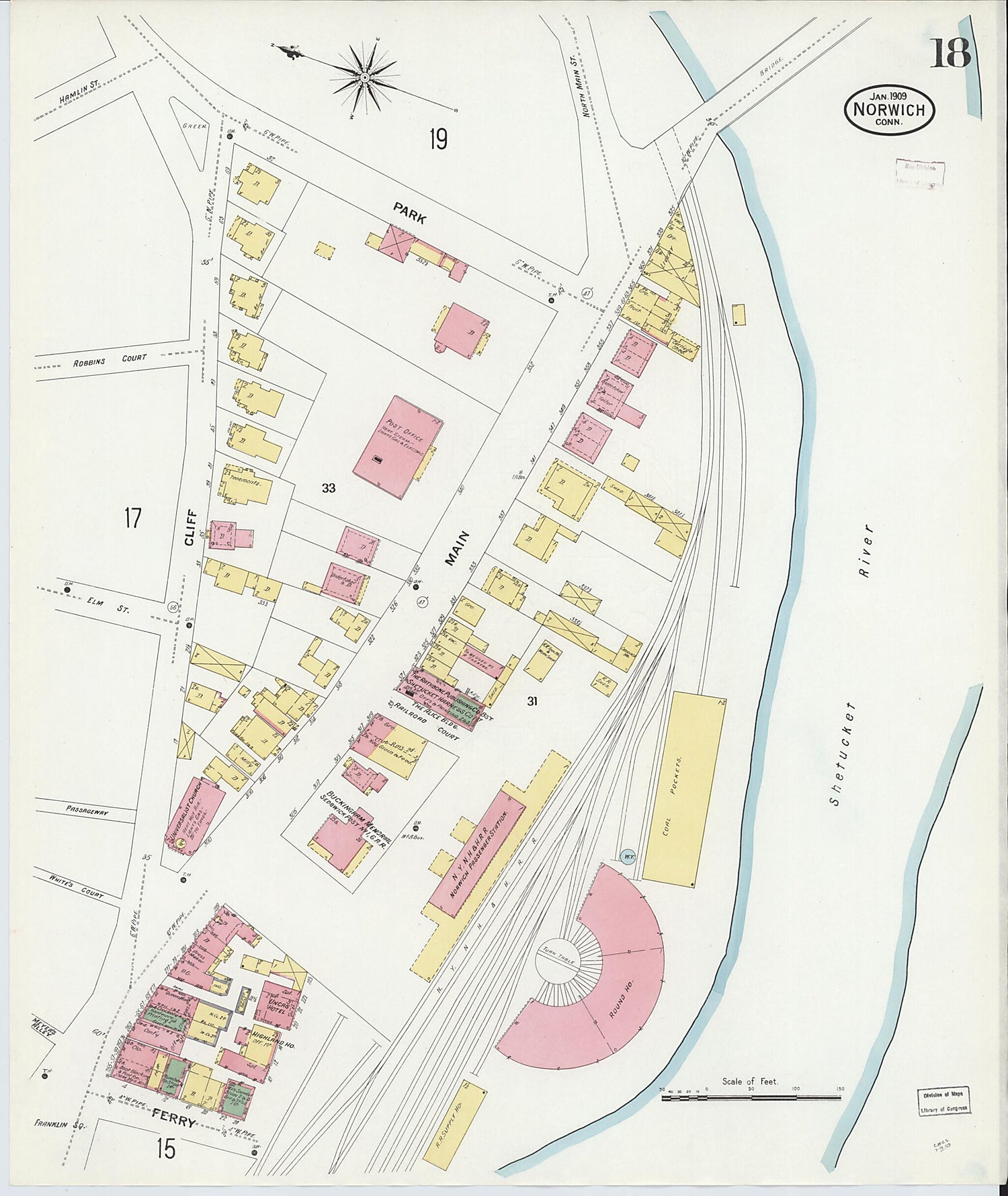 This old map of Norwich, New London County, Connecticut was created by Sanborn Map Company in 1909