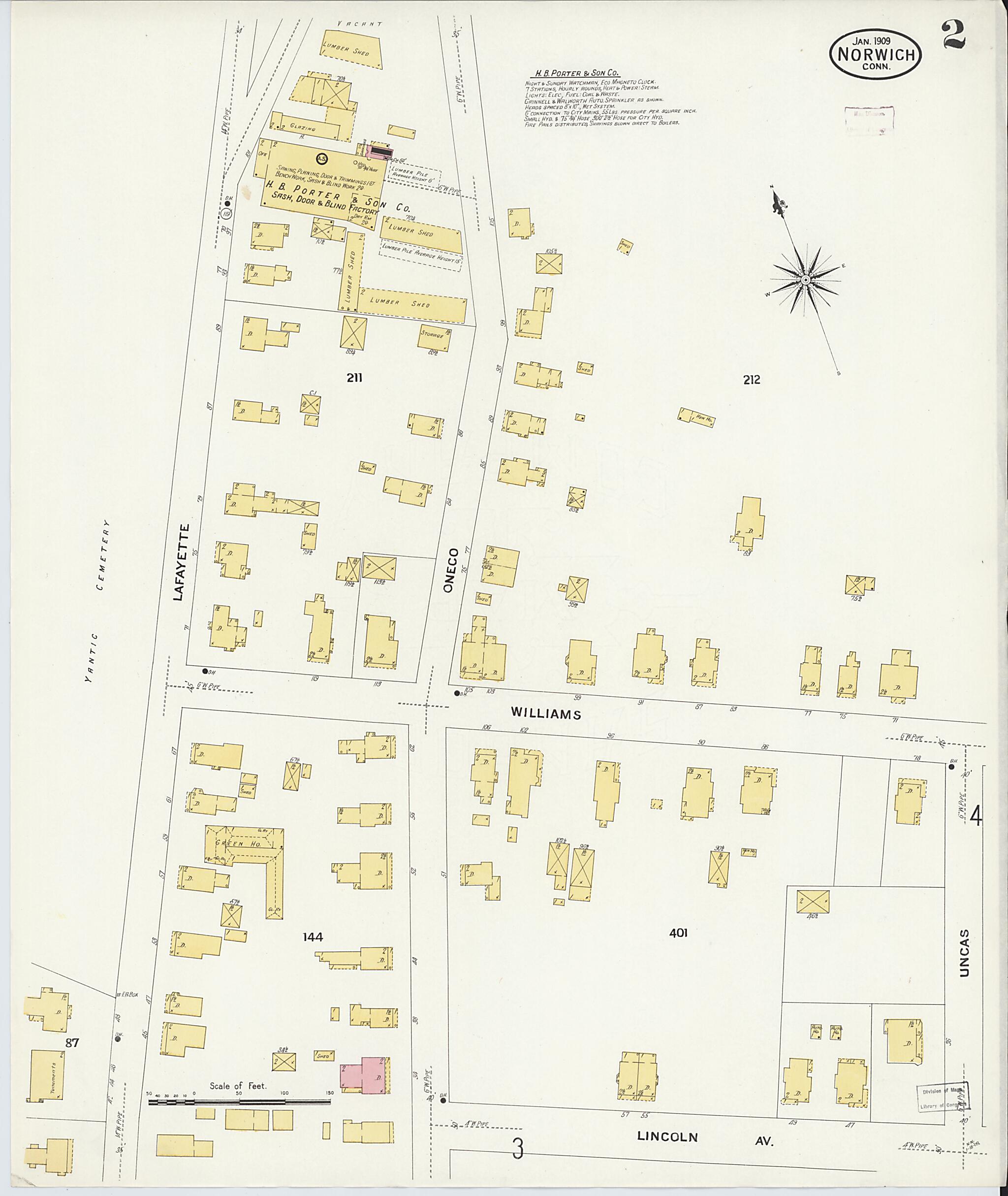 This old map of Norwich, New London County, Connecticut was created by Sanborn Map Company in 1909