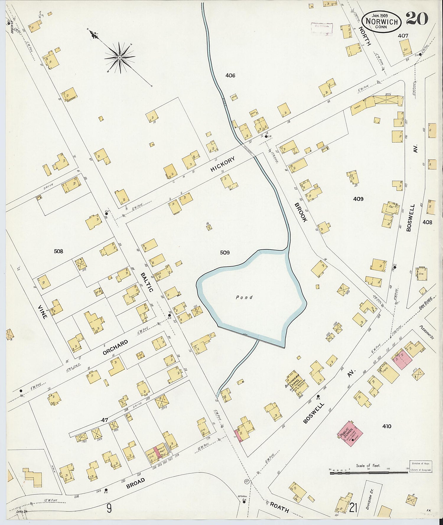 This old map of Norwich, New London County, Connecticut was created by Sanborn Map Company in 1909