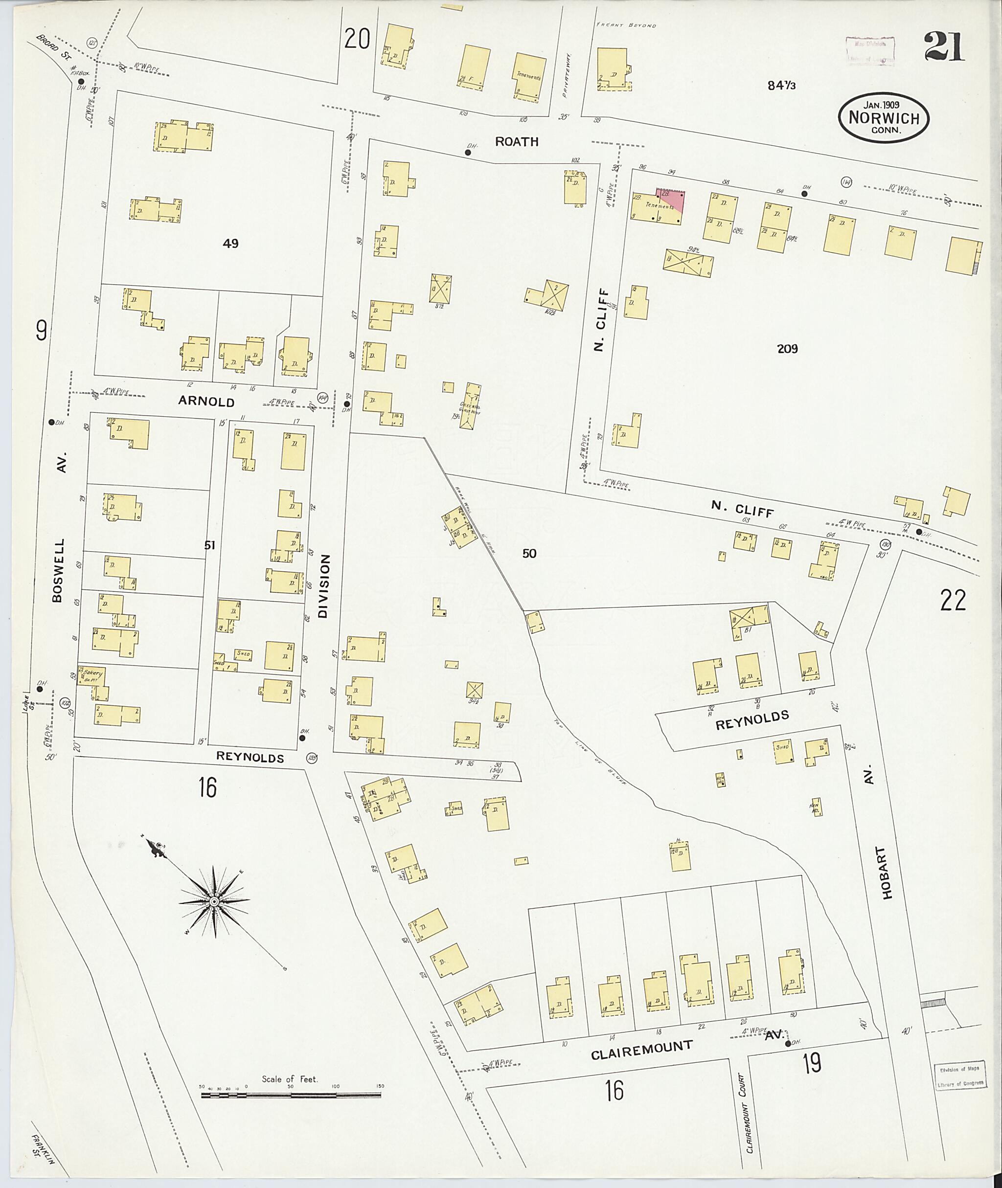 This old map of Norwich, New London County, Connecticut was created by Sanborn Map Company in 1909