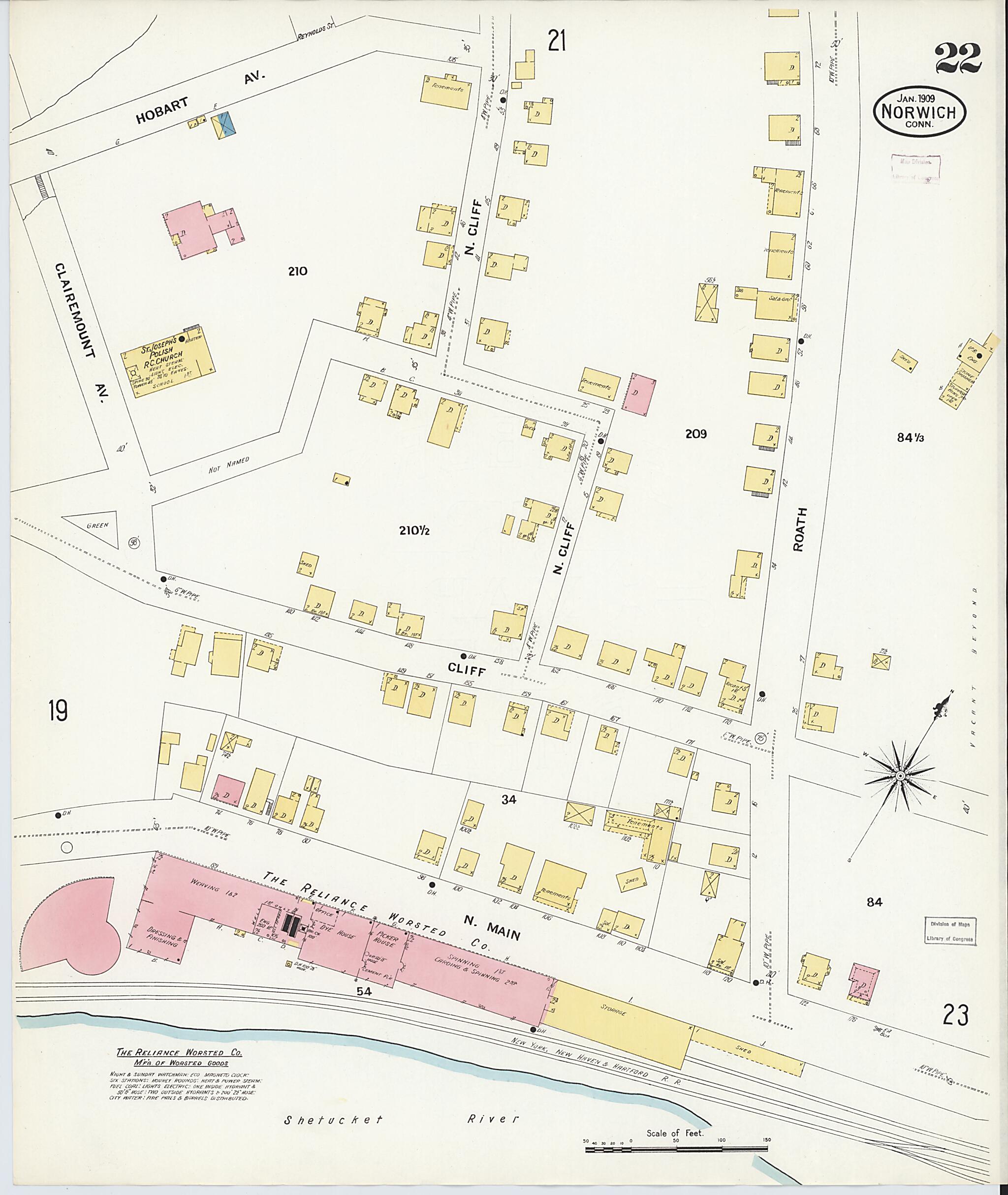 This old map of Norwich, New London County, Connecticut was created by Sanborn Map Company in 1909