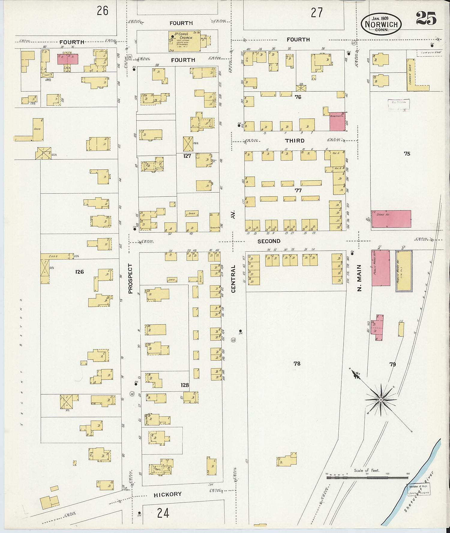 This old map of Norwich, New London County, Connecticut was created by Sanborn Map Company in 1909