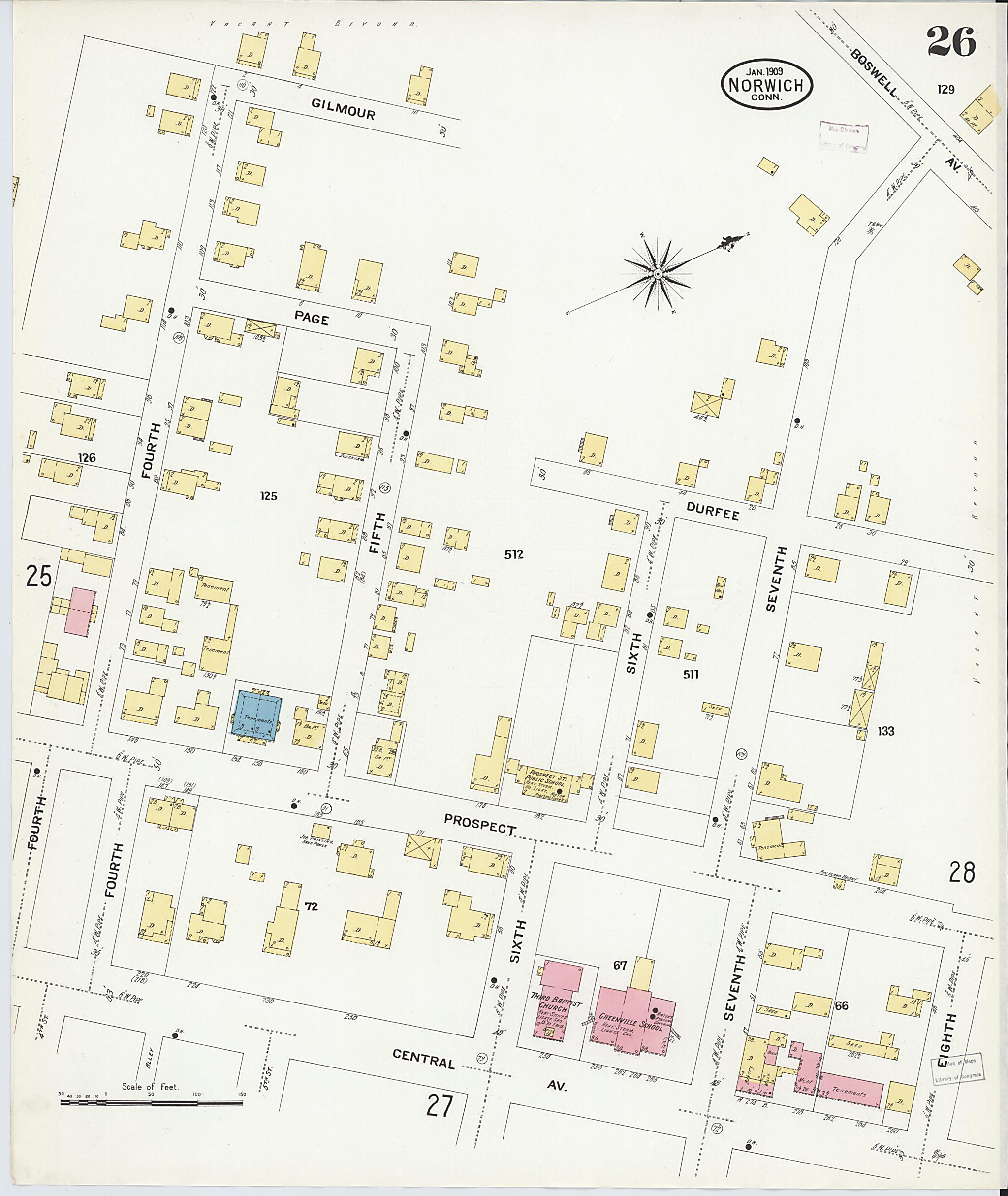This old map of Norwich, New London County, Connecticut was created by Sanborn Map Company in 1909